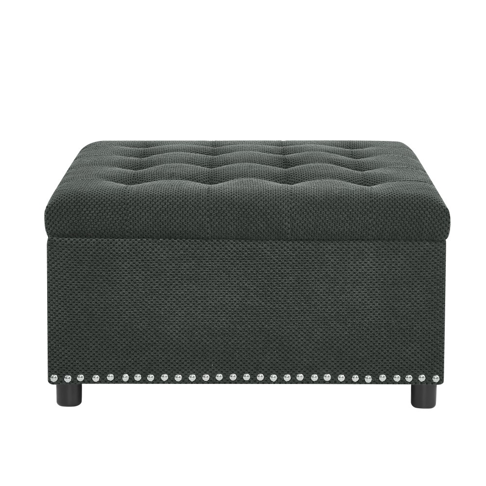 Storage Ottoman, Tufted Footstool, Nailhead Trim Ottoman, Square Storage Ottoman
