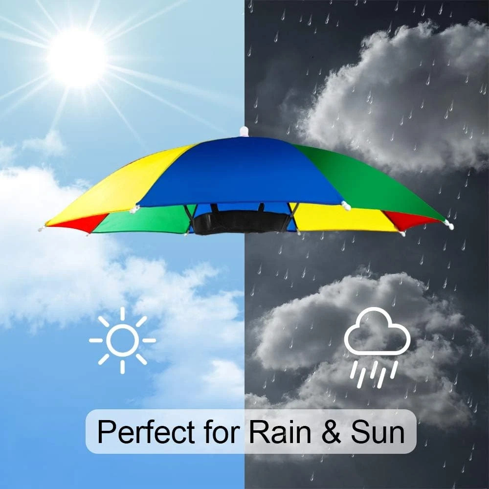 5 Pack Umbrella Hat with Elastic Band, Rainbow Waterproof Fishing Umbrella Hat