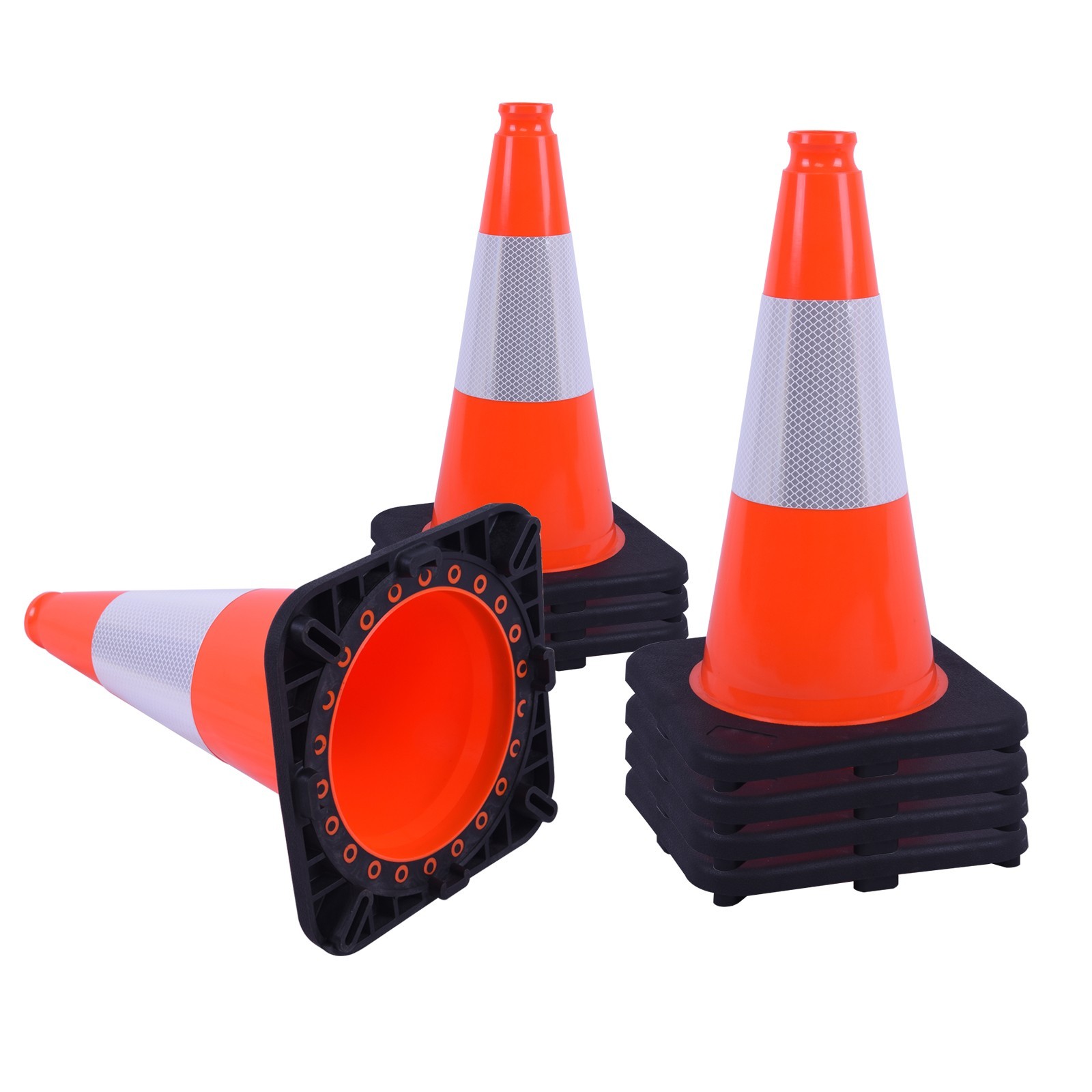 8Pack  18" PVC Traffic Cones with Reflective Collars and Heavy Duty Rubber Base