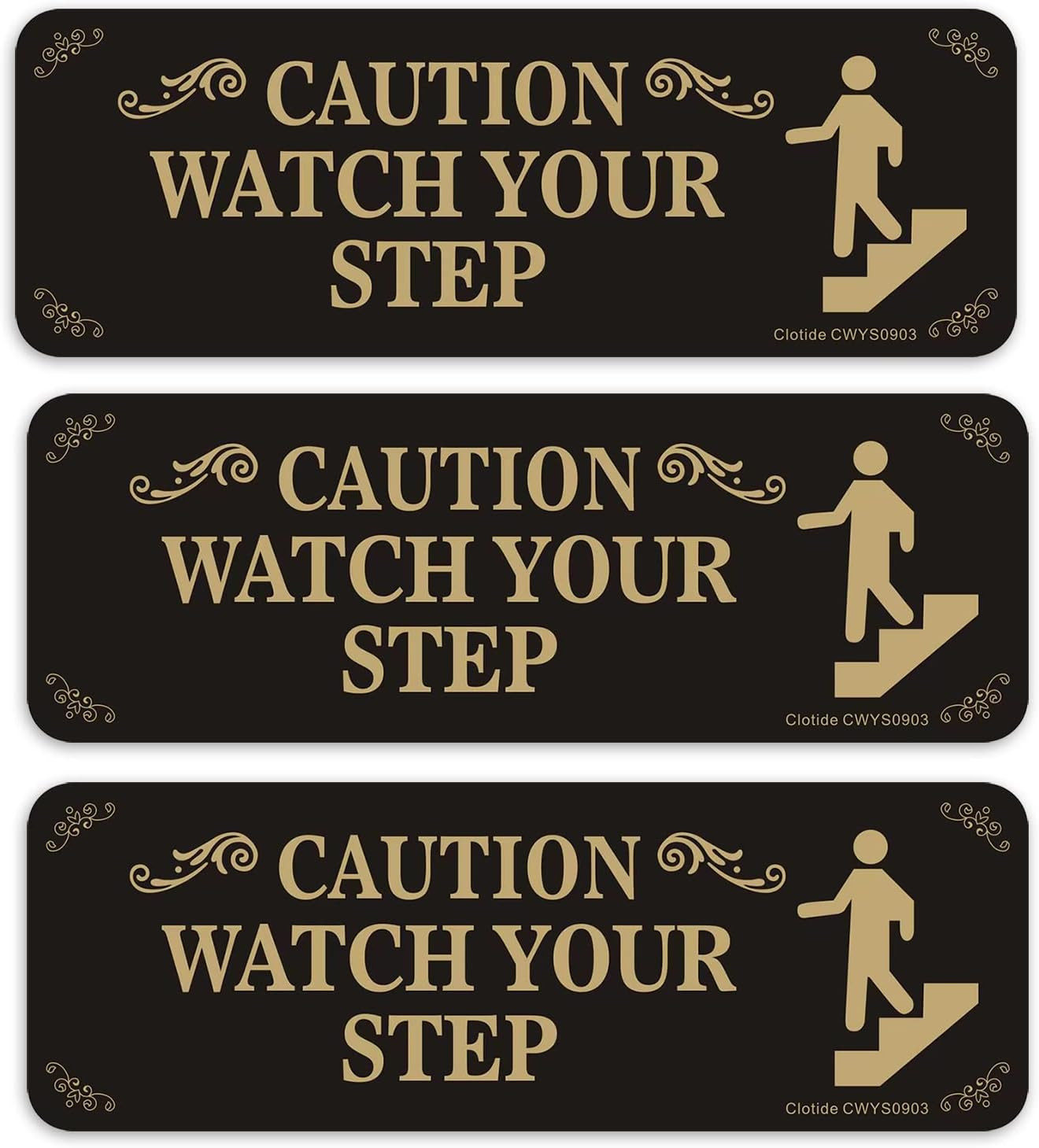 3 Pack Caution Watch Your Step Sign, 3” X 9” Thick Acrylic Self-Adhesive Warning