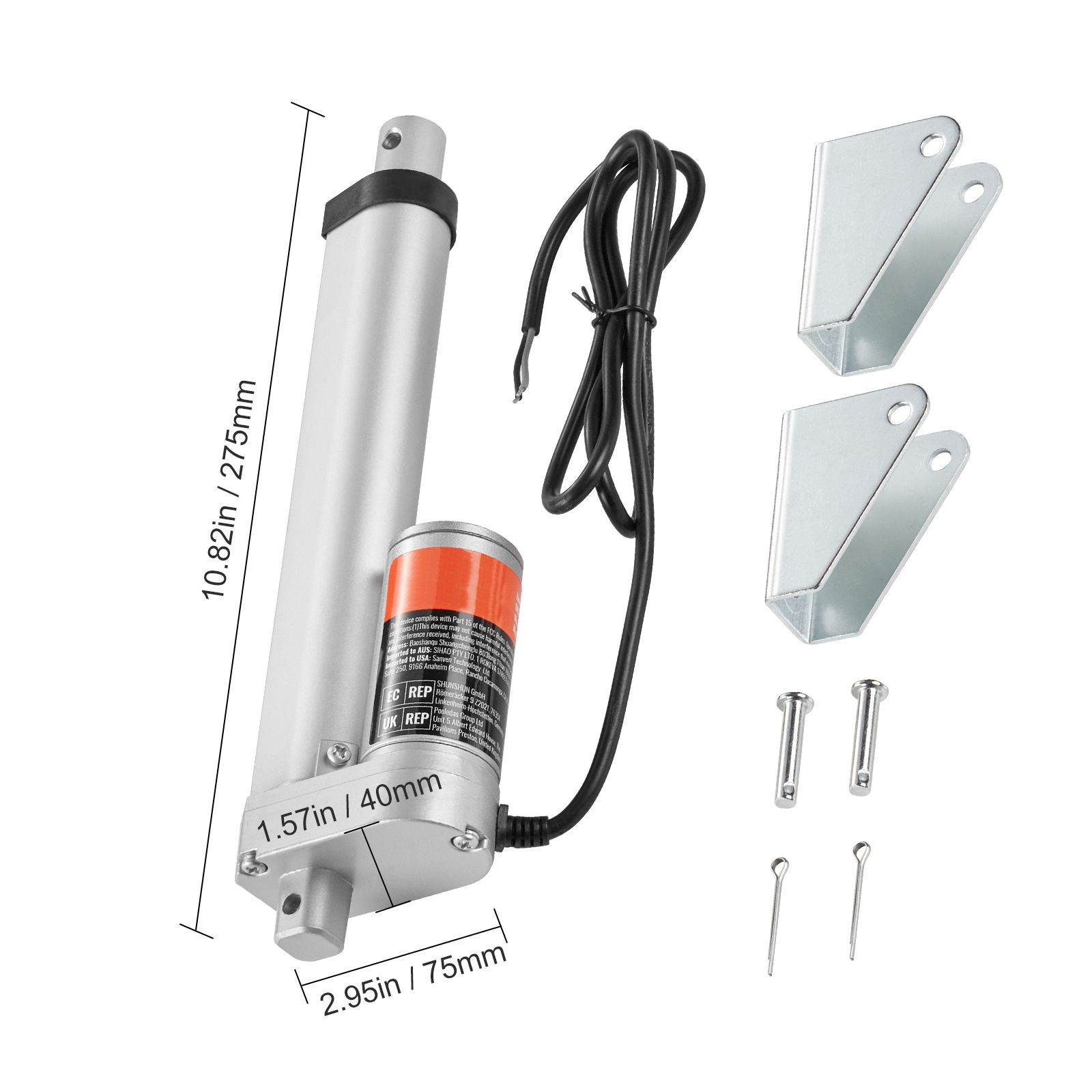 12V 6in Stroke Linear Actuator 330lbs with Mounting Bracket IP54