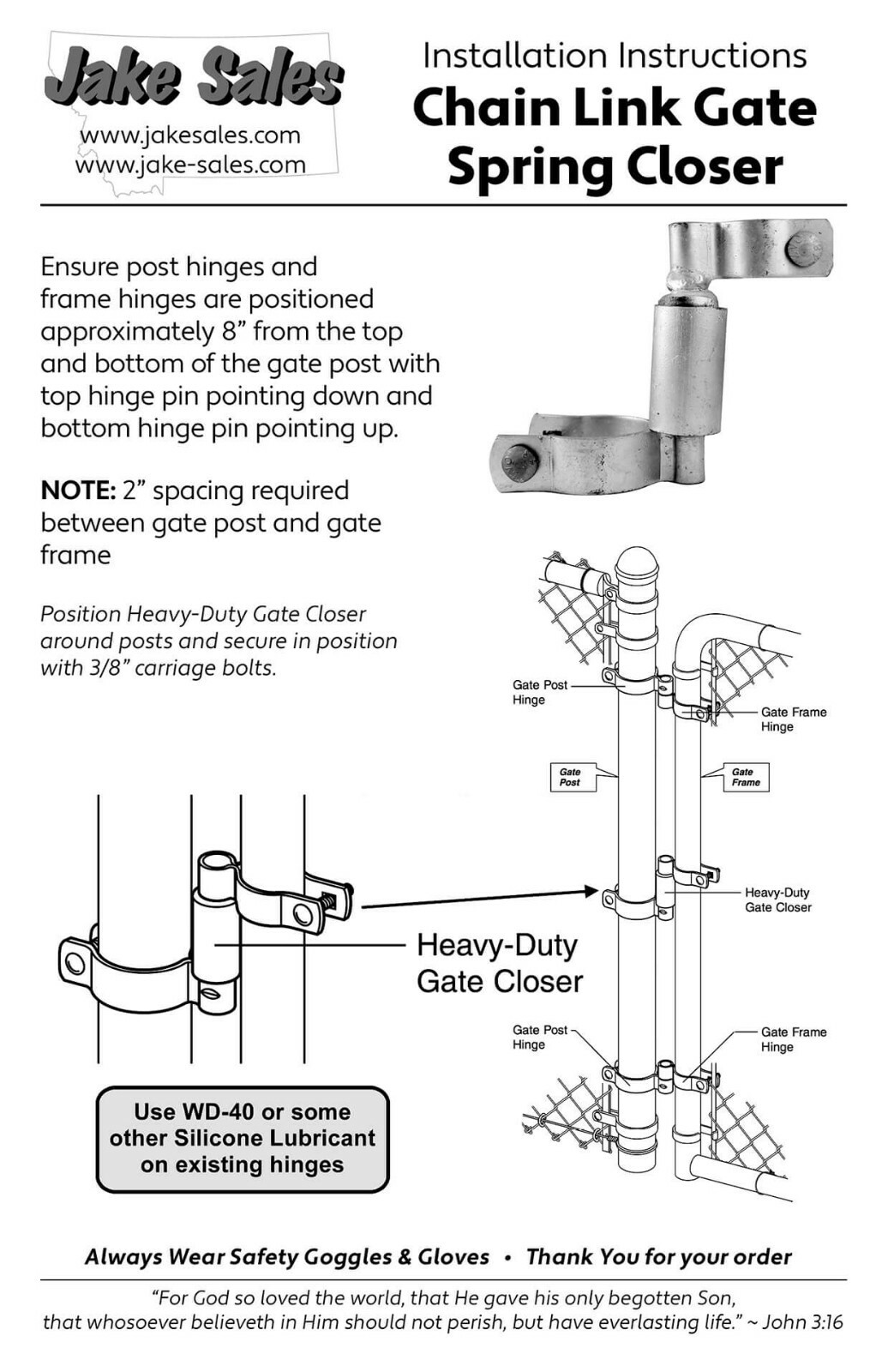 Chain link Gate Spring Closer - Self Closing Gate Spring Closer - Includes Bolts