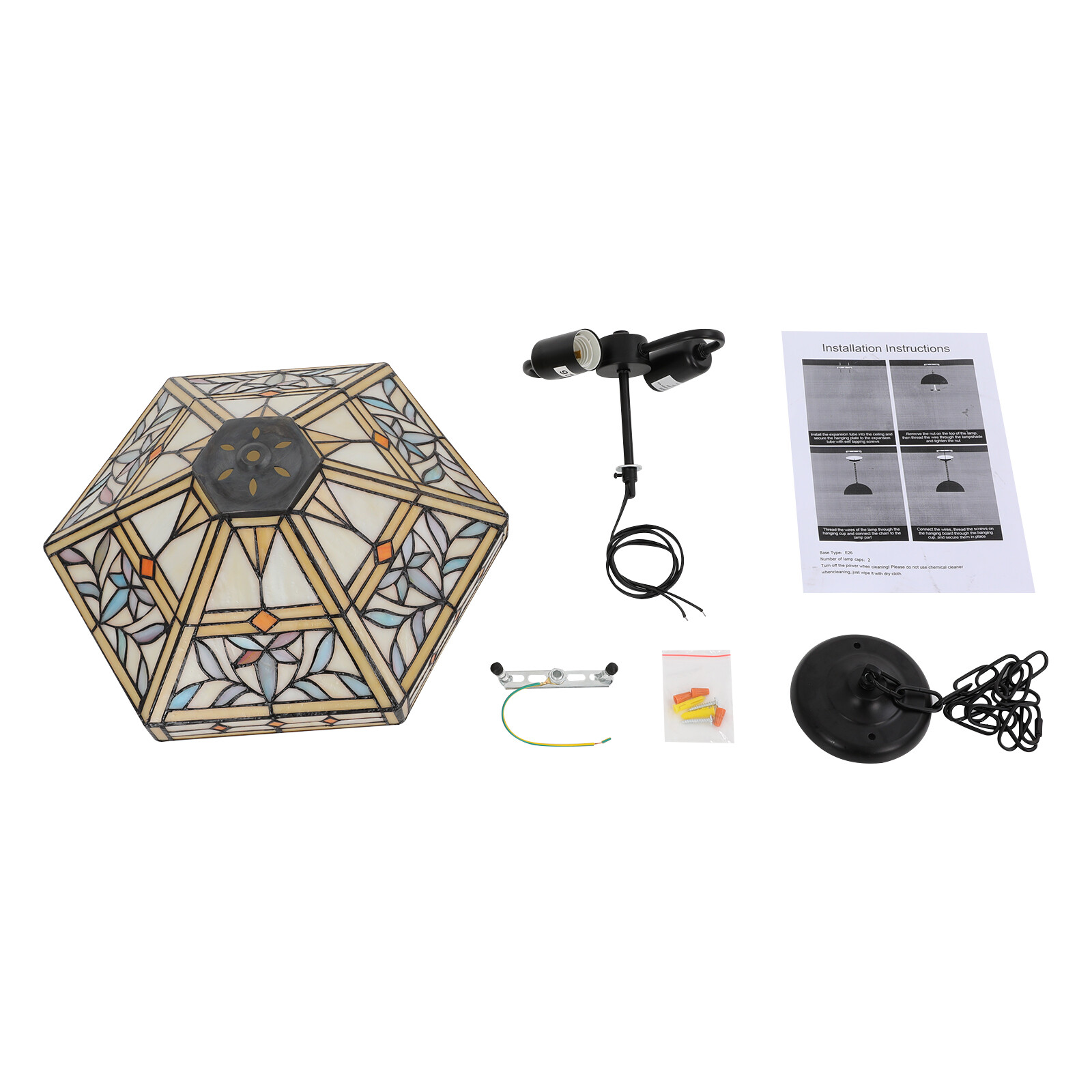 Pendant Light - 2-Light Iron & Glass, Ceiling Mount, Adjustable Height 5-60cm