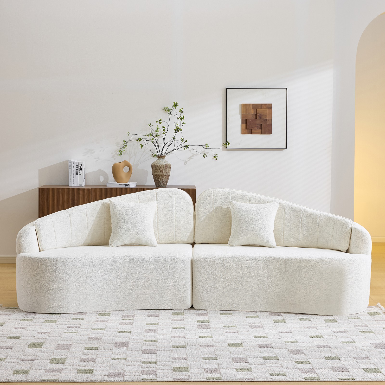 Curved four-seat fully compressed sofa, long-term sitting without collapse, re