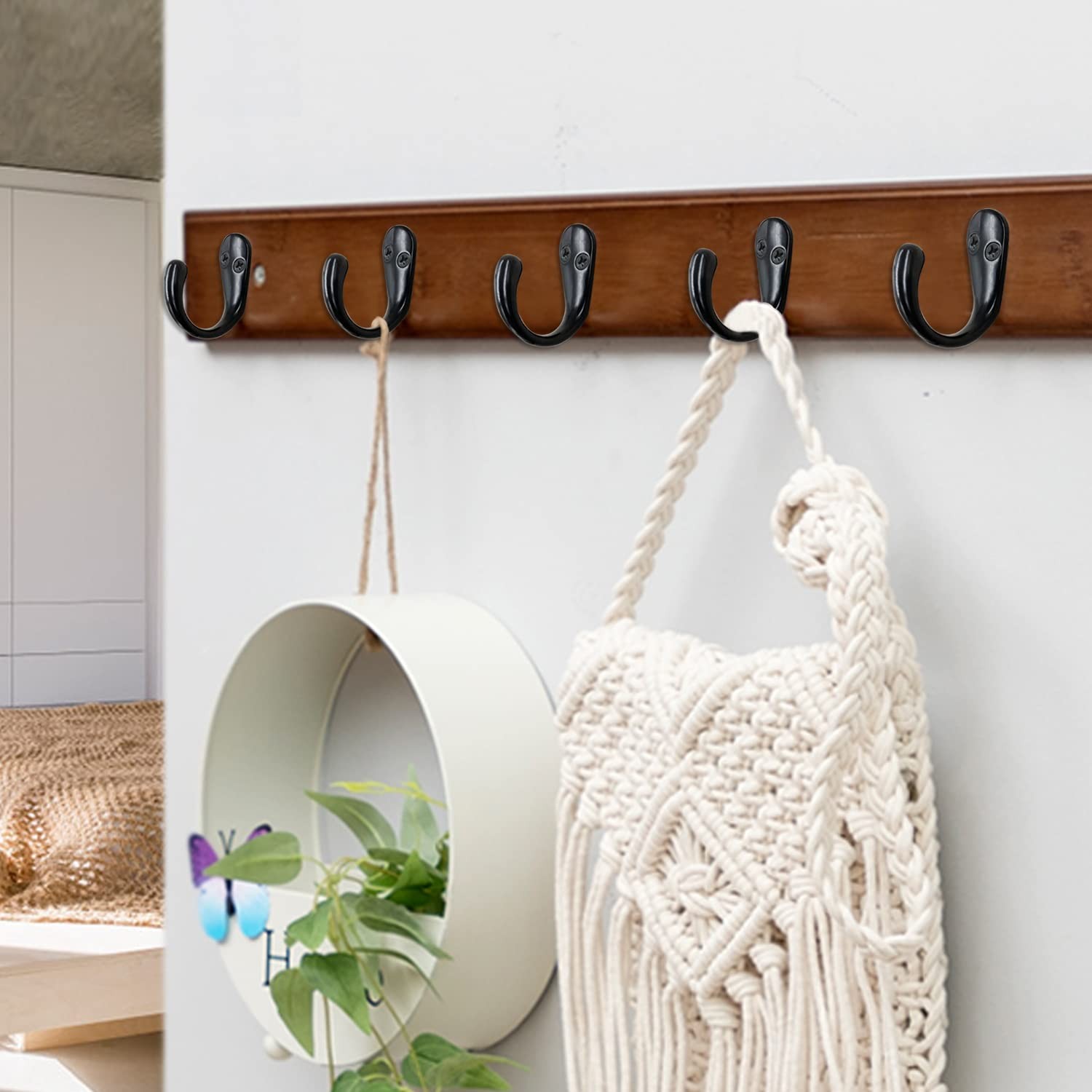 Coffee Cup Hooks 20pcs Black Hooks Door Wall Closet Mounted Single Hook Hange...