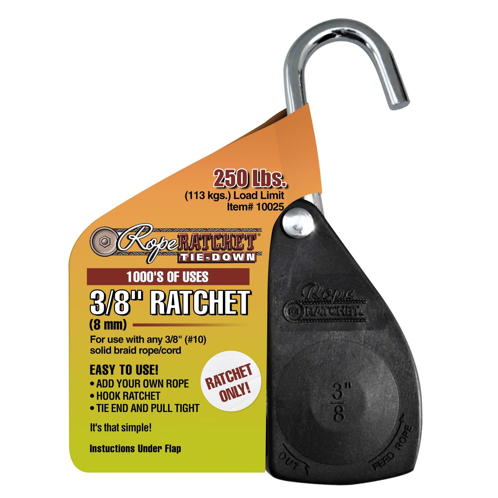 Rope Ratchet 3/8" Tie Down Pulley Hanger - Heavy Up to 250 lbs, Only