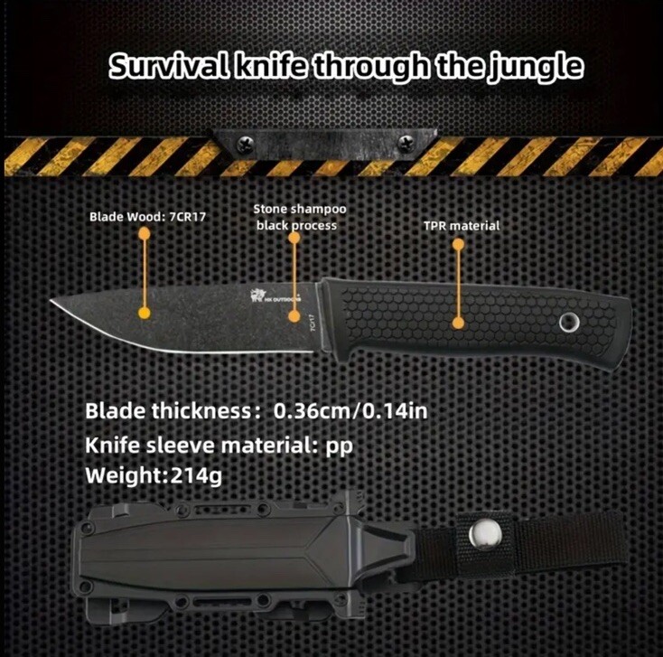 HX Outdoors Fixed Blade Knife Rubber Handle Drop Point w/ Sheath