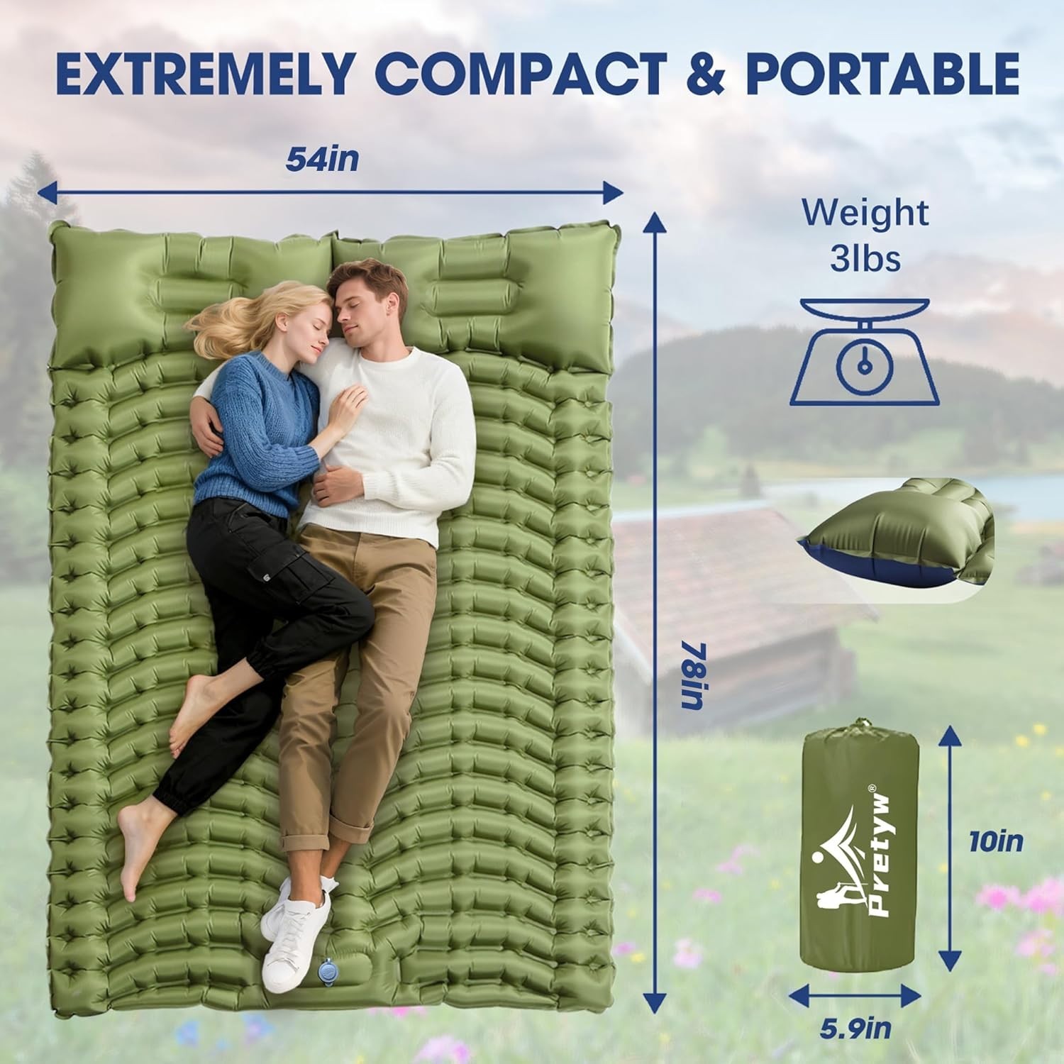 Double Sleeping Pad for Camping - Ultralight & Self-Inflating Comfort