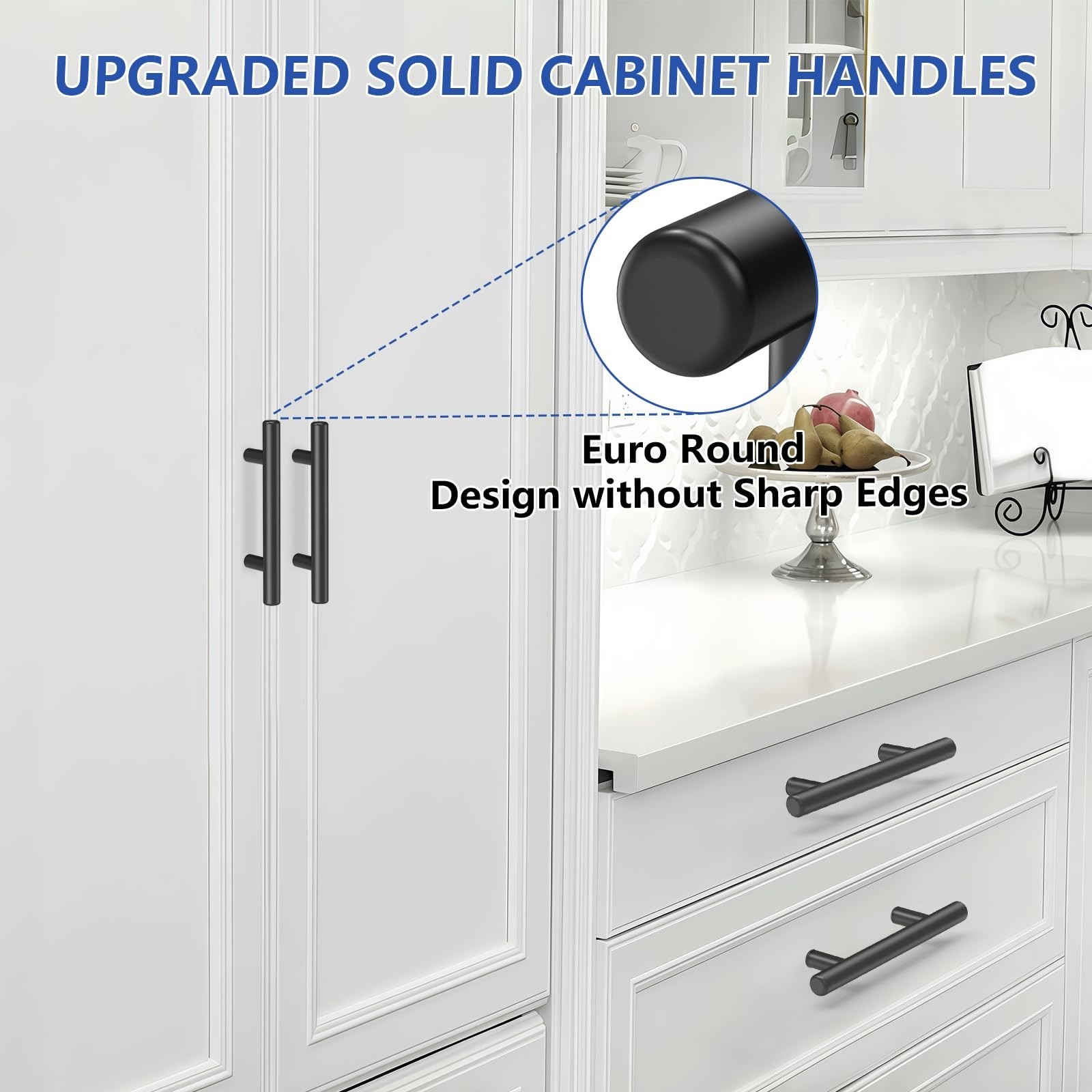 60Pack Matte Black Cabinet Handles, 3''Hole Centers Kitchen Drawer Pulls, Sta...