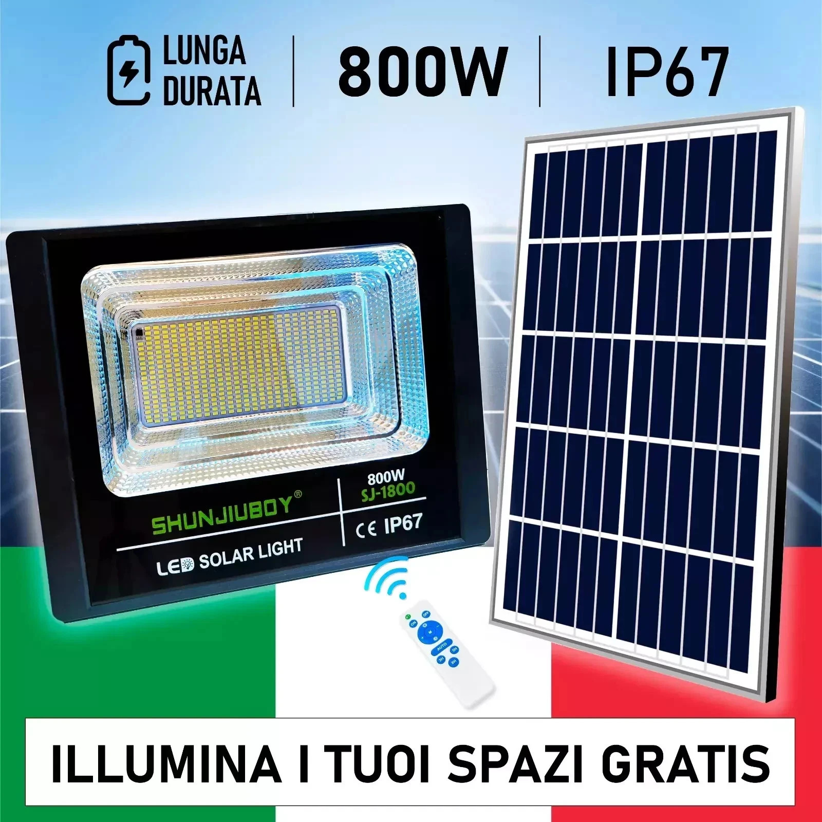 2X 800W LED Compact Outdoor Light With Solar Panel And Remote Control