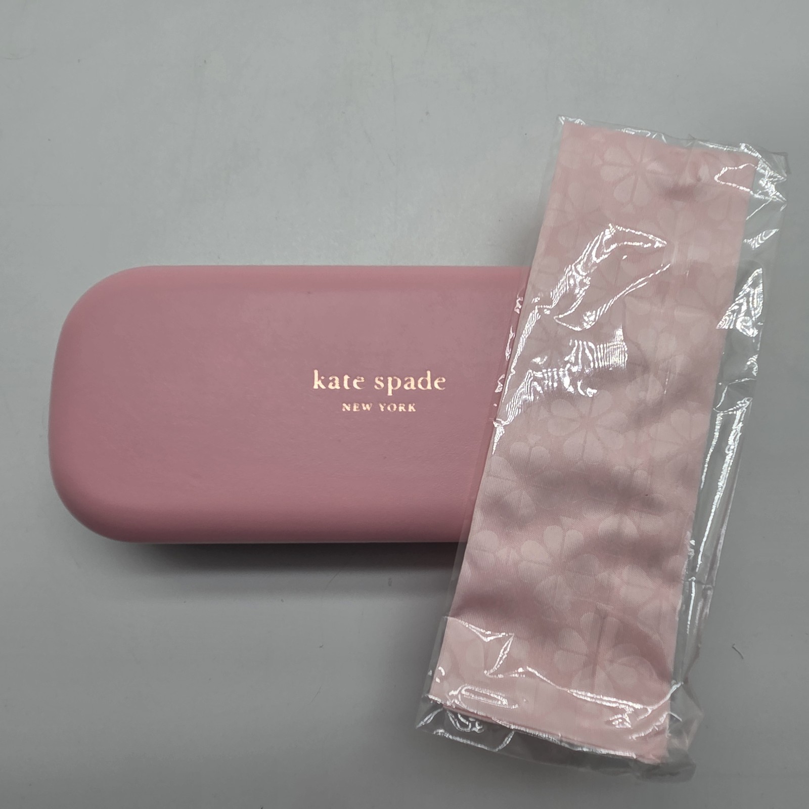 New KATE SPADE Pink & Green Eyeglasses Case W/Cloth So Happy to See You