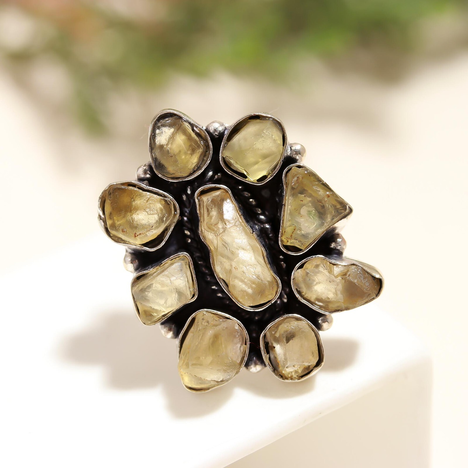 Natural Citrine Raw Ring Gemstone 925 Sterling Silver Handmade Jewelry