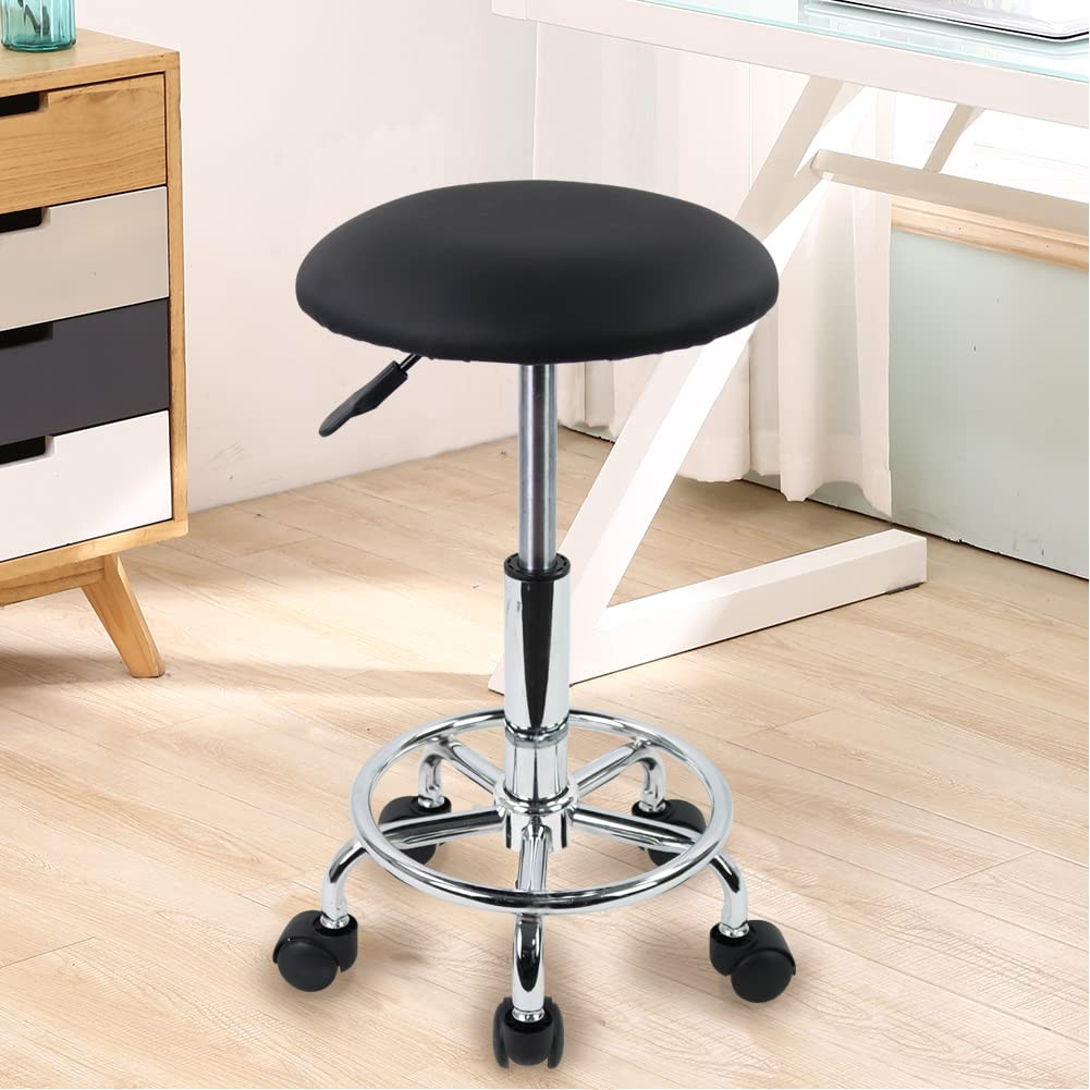 KKTONER Swivel Rolling Stool with Footrest Height Adjustable PU Leather Salon Va