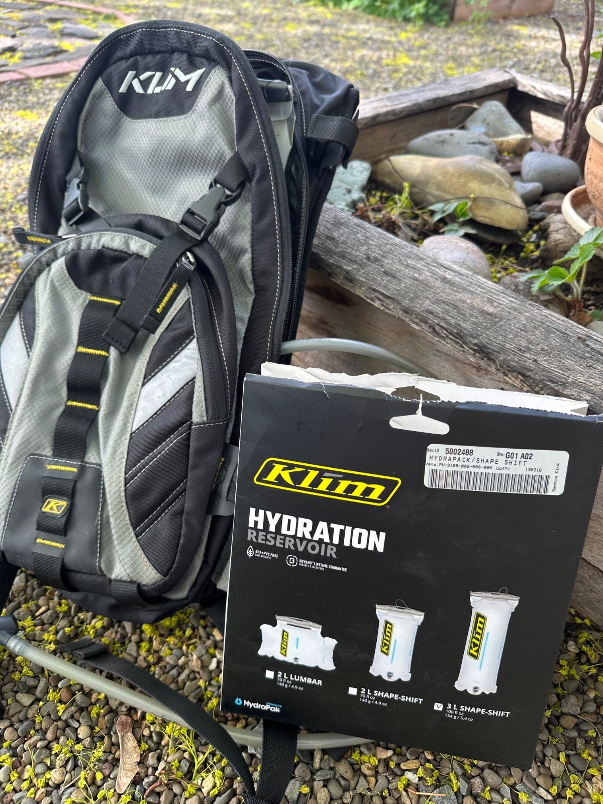 Klim 3L hydration backpack w/ extra 3L reservoir
