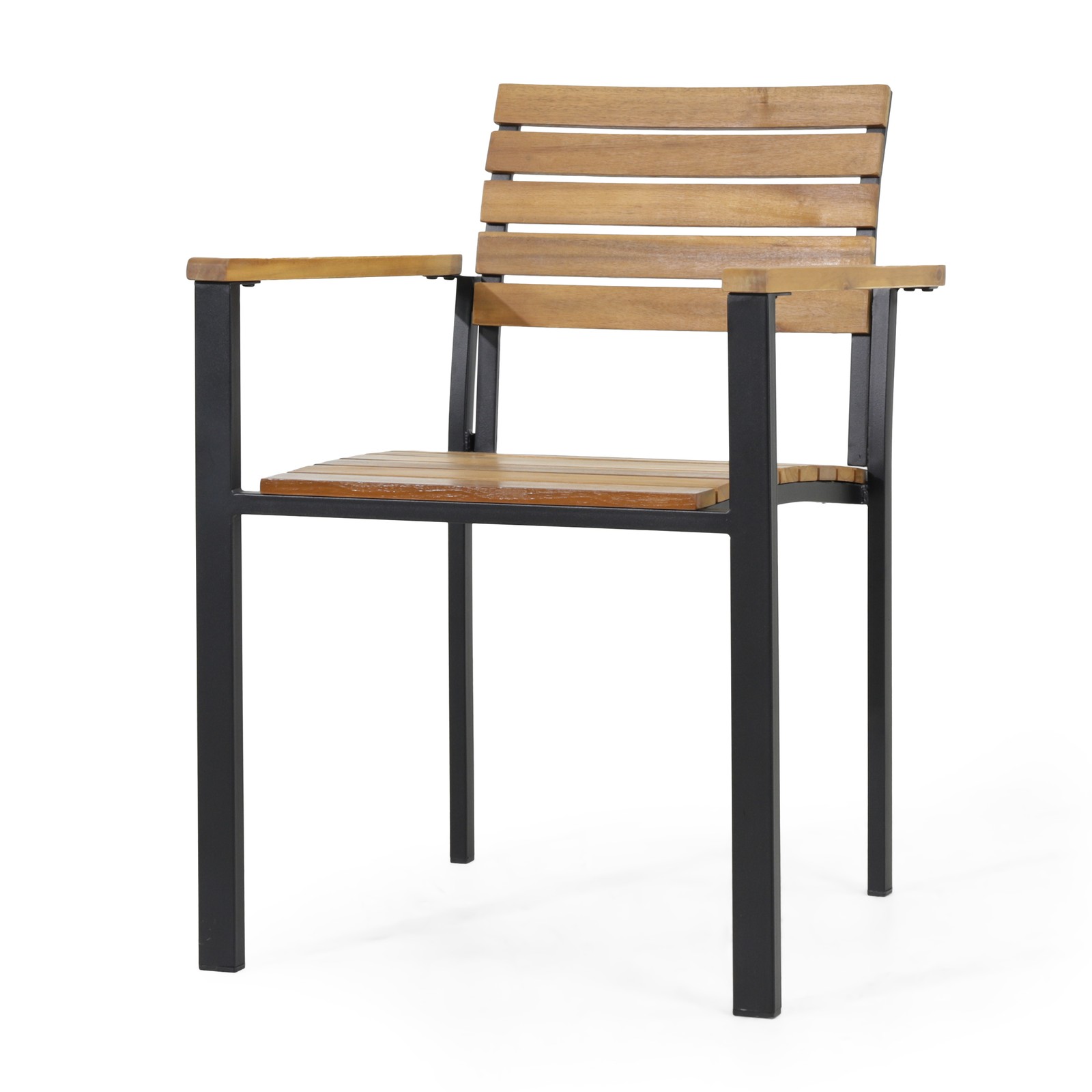 Modern Industrial Dining Chair Set - Acacia Wood Slats, Minimalist