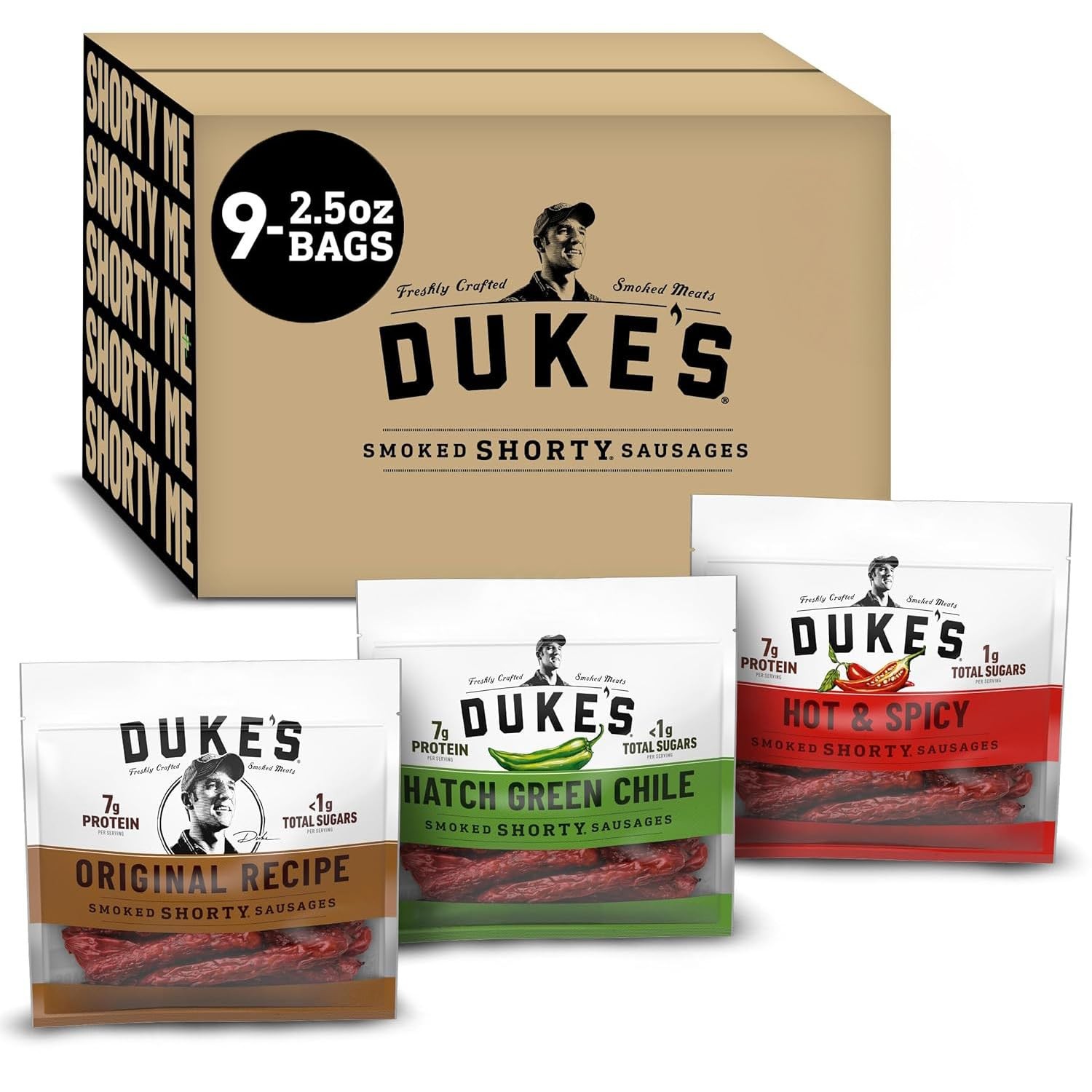 Original, Hot and Spicy, and Hatch Green Chile Smoked Shorty Sausages Variety...