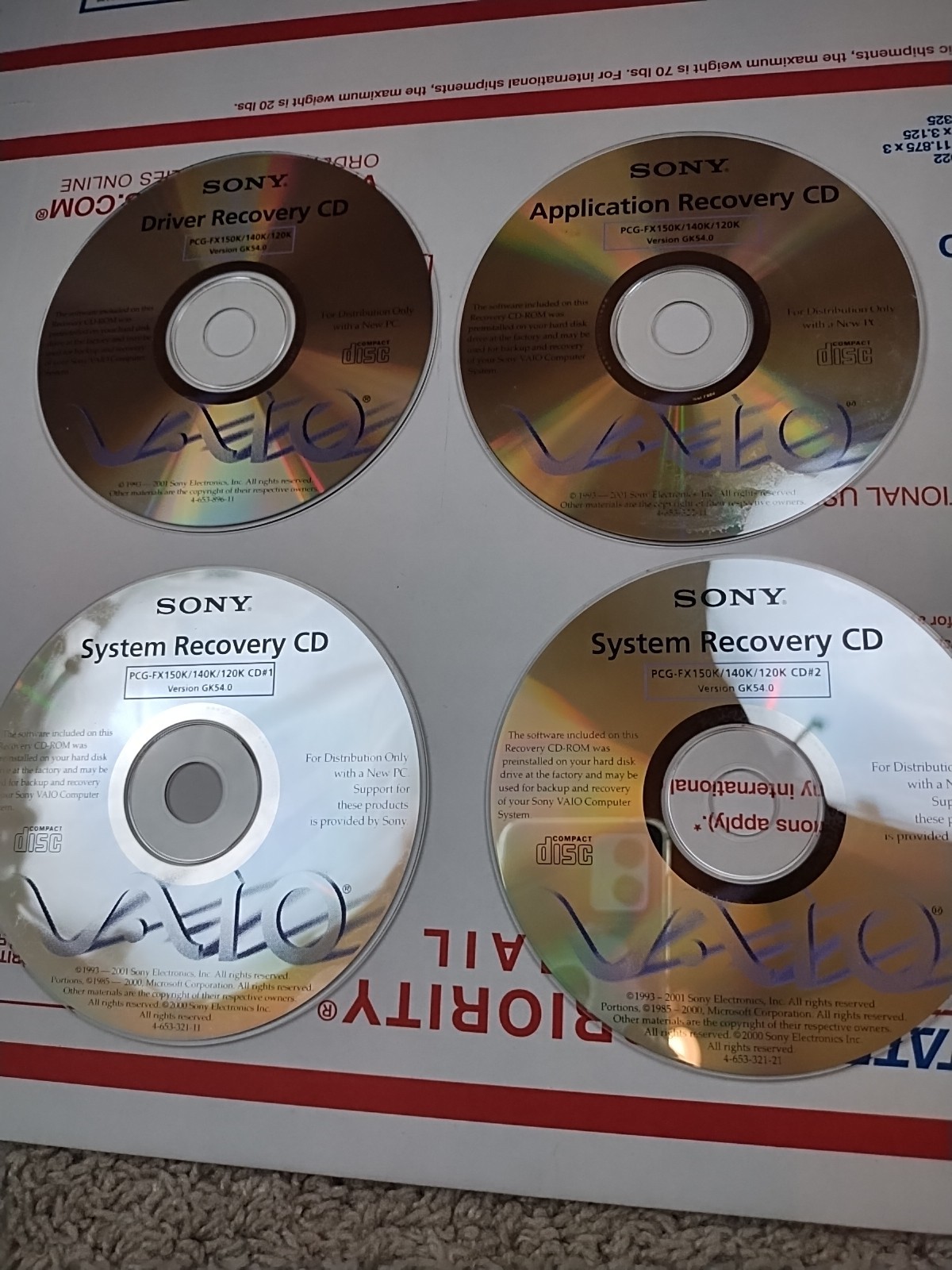 PCG-FX150K 140K  Recovery Computer Sony CDs CD-ROMS System Restore VAIO Desktop