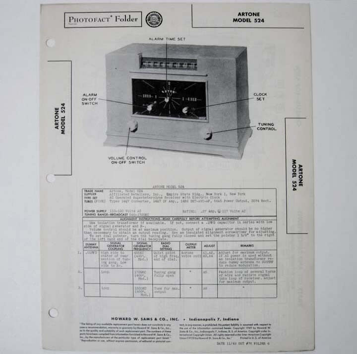 Artone Model 524 - Empire State Building - SAMS Photofact ™ 1949 - New NOS