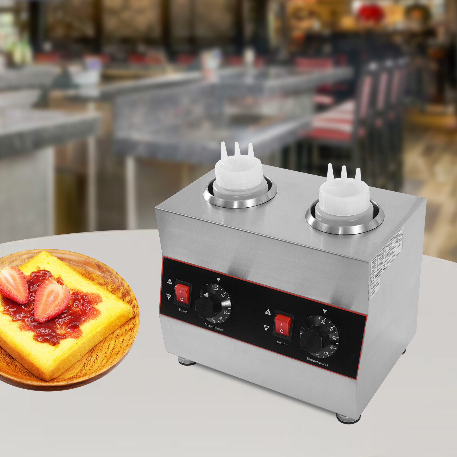 2 Bottles Commercial Electric Warmer Butter Sauce Dispenser Sauce Warmer Pump