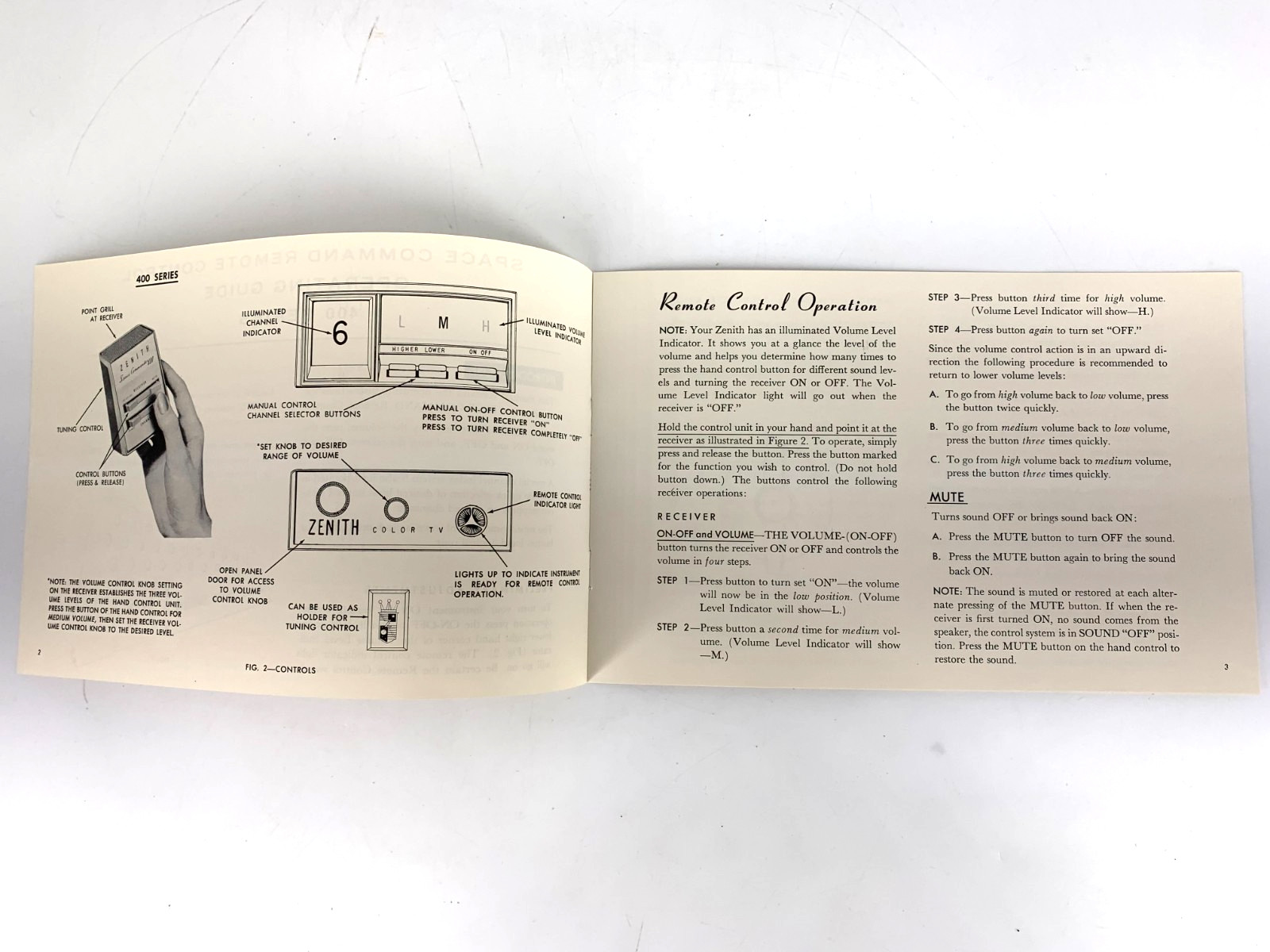 Zenith 1961 Space Command Remote Control 400 Series Operating Guide