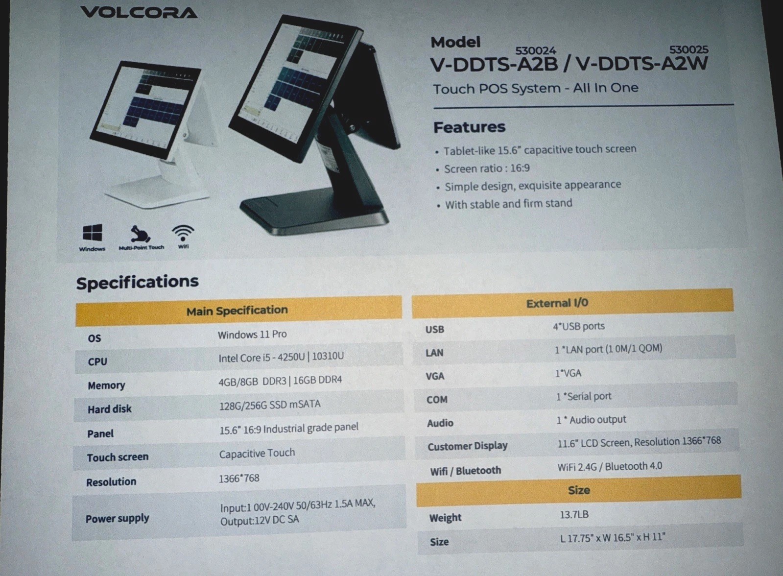 NEW Touch Screen ALL-in-One Tablet POS System 15.6’ Optional Facing Tablet Ready