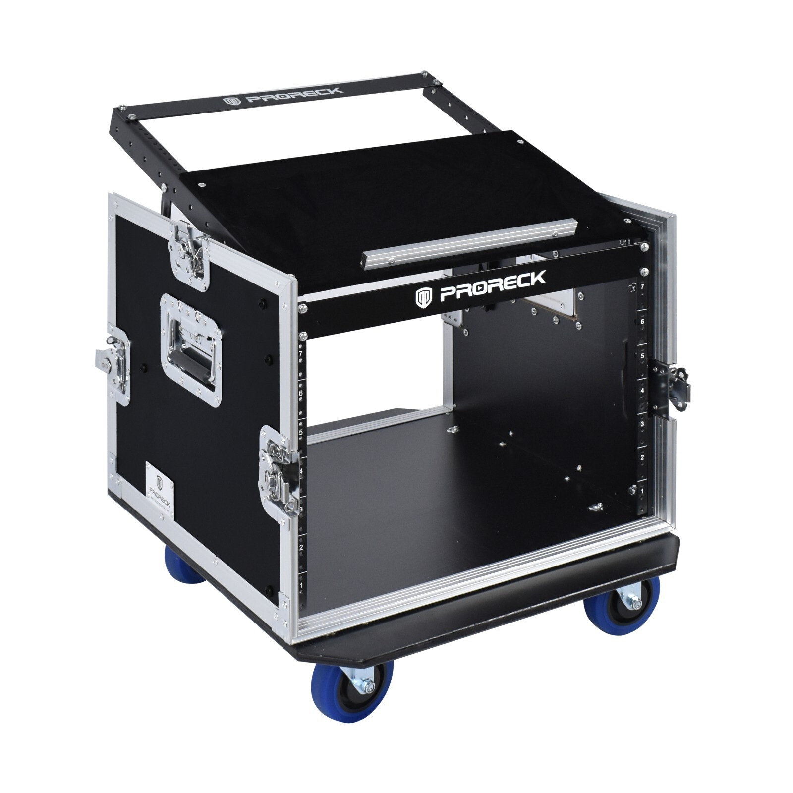 PRORECK 8U Slant Top Mixer Rack Case 20" Deep Heavy Duty Amp Flight Box Wheel