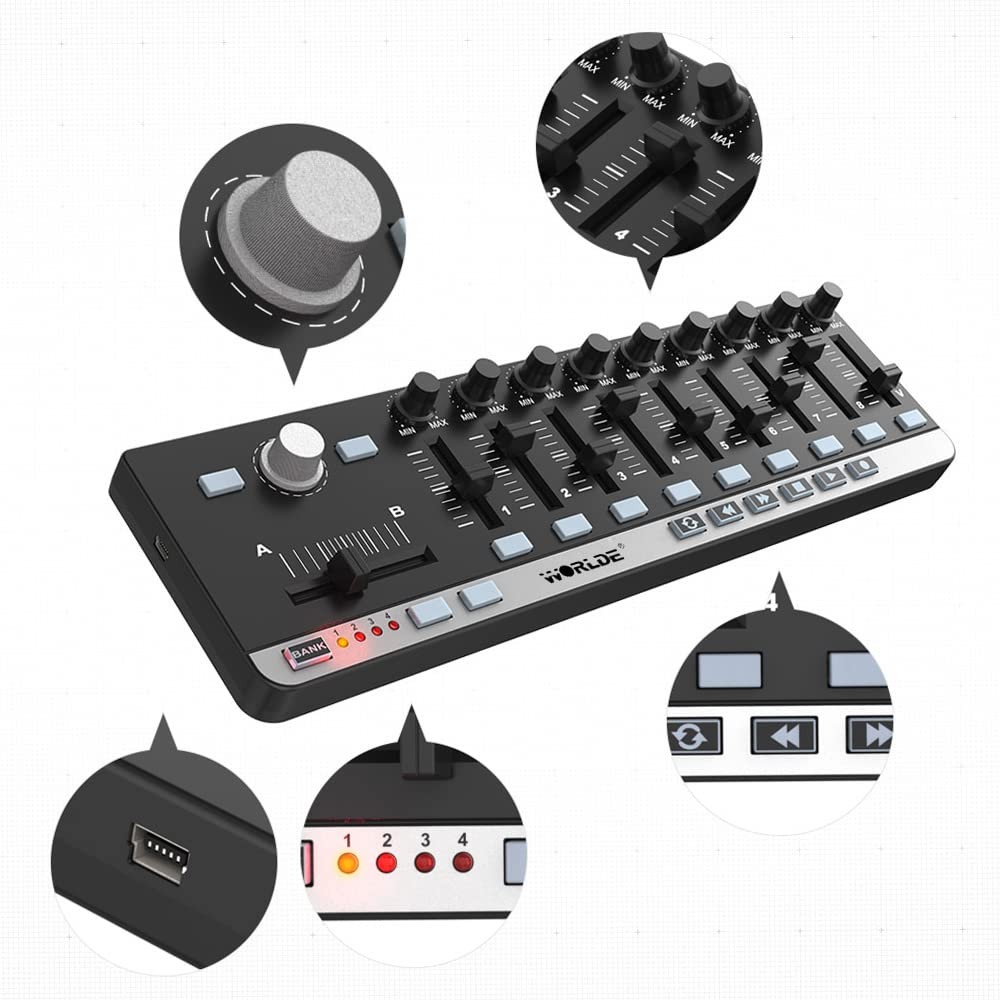 Portable Mini USB 9 Slim-Line Control MIDI Controller Keyboard Controller