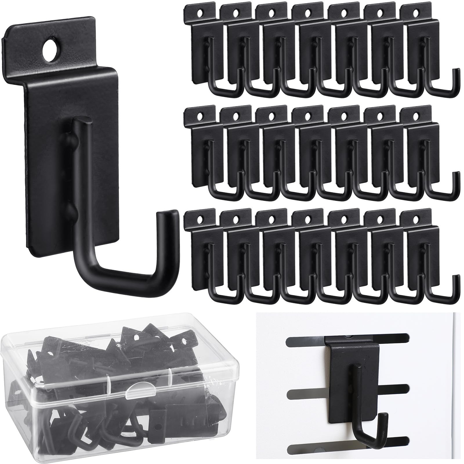 25 Pack J Shaped Slatwall Hooks and Hangers,Black
