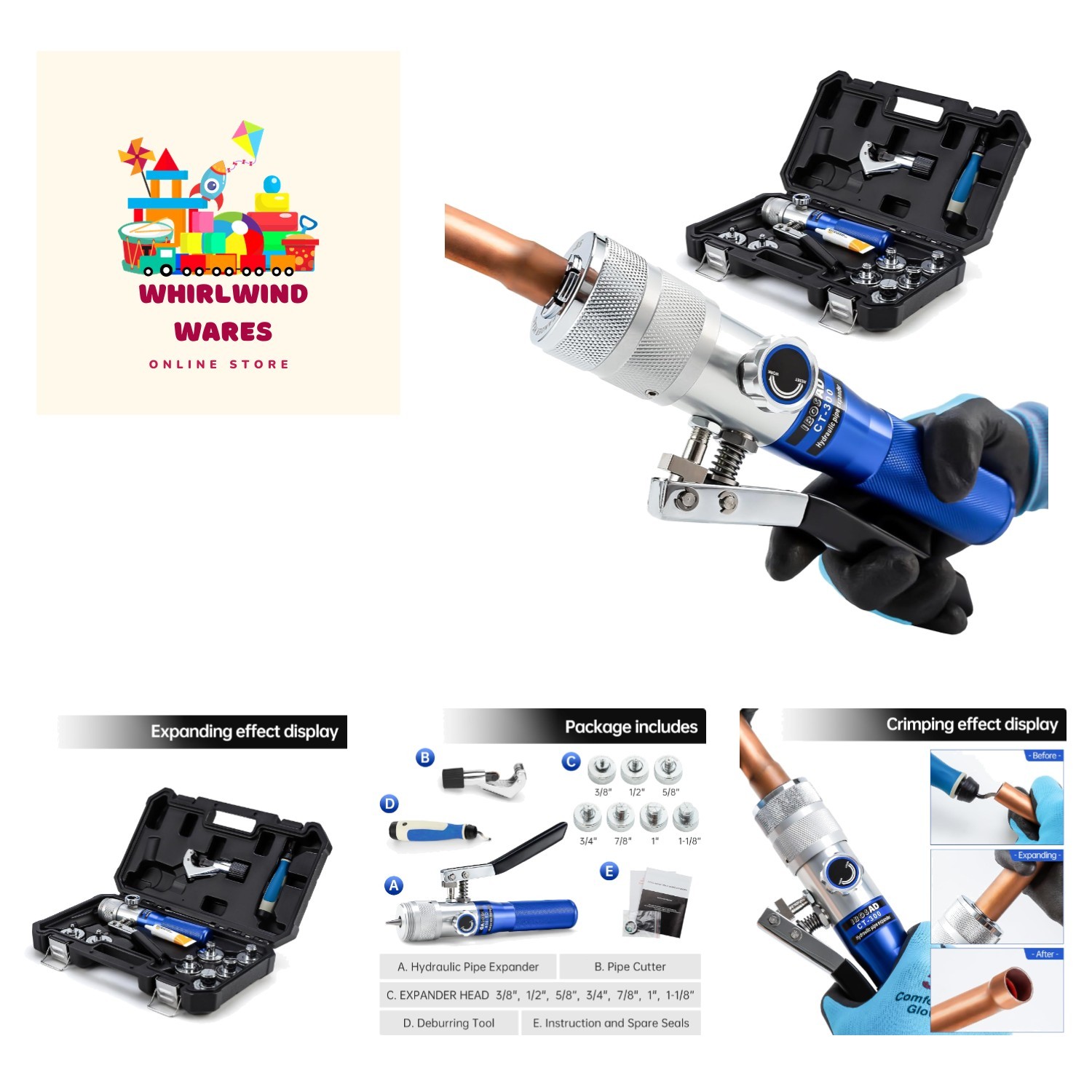 HVAC Hydraulic SWAGING tool kit for copper tubing Expanding 3/8 inch to 1-1/8...