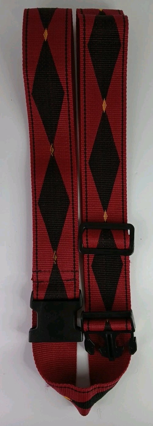 Vintage 1990s Red Black Diamond Pattern Nylon Luggage Strap 65"