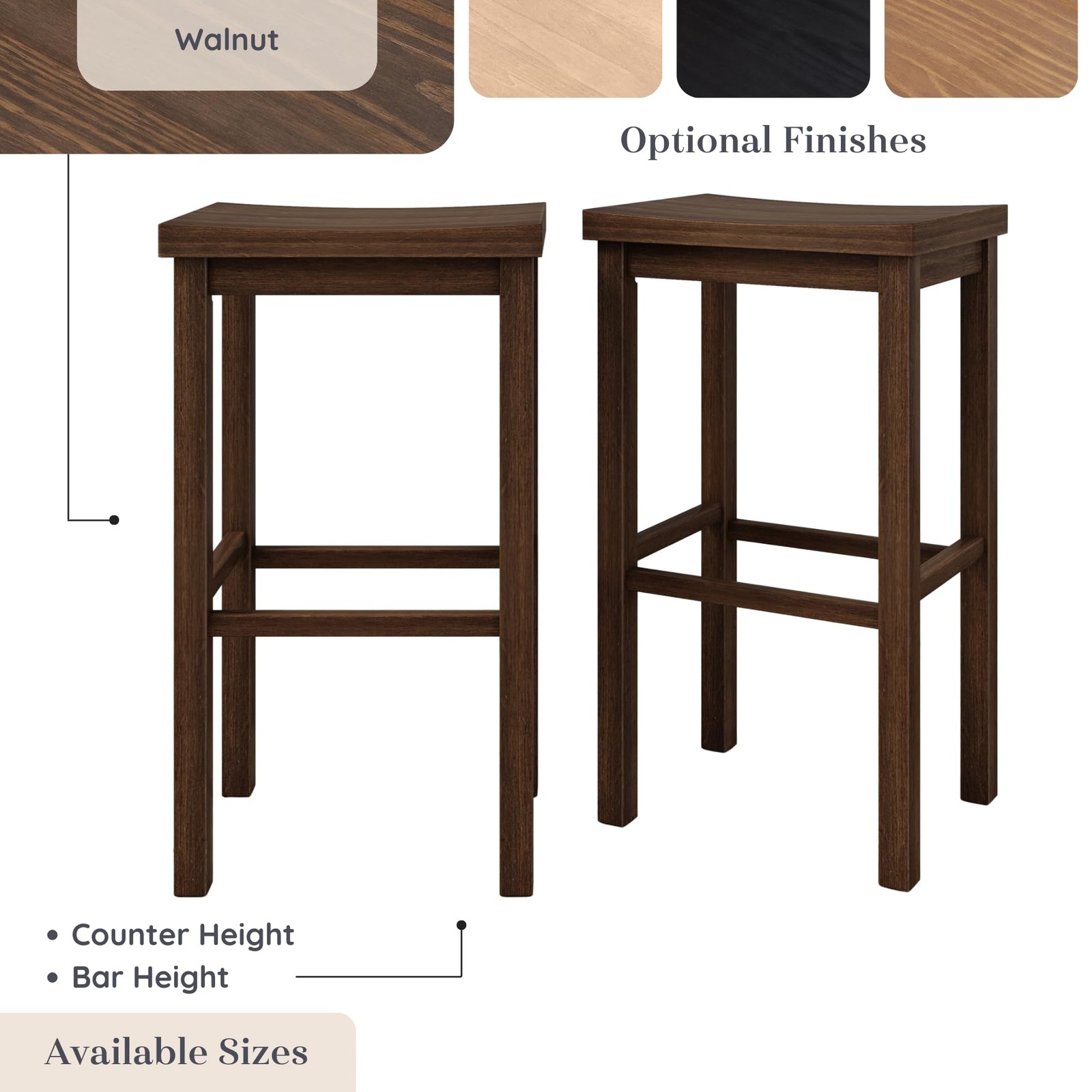 Smith Bar Stool Set of 2, Walnut