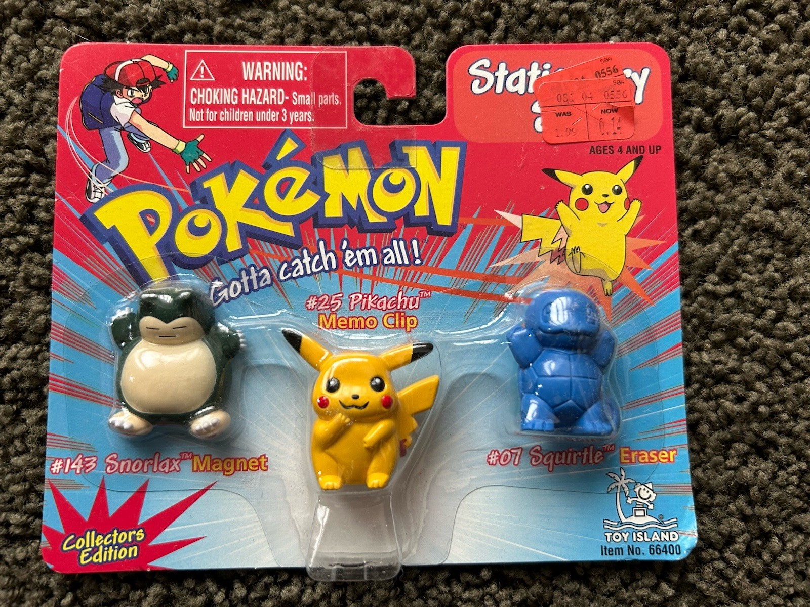 Vtg 90s Pokemon Stationery Set Clip Magnet Eraser 1999 Pikachu Snorlax Squirtle