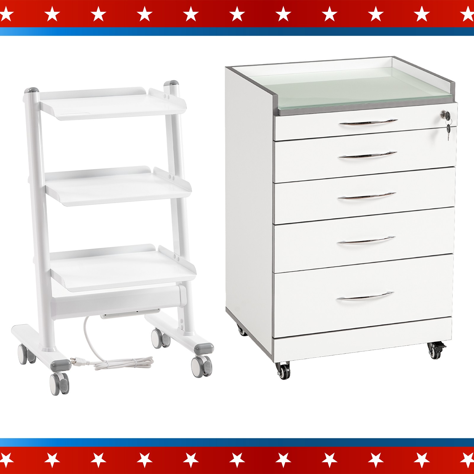 Dental 4 Drawers Mobile Acrylic Cabinet Wooden Cart/Trolley Cart with Socket US
