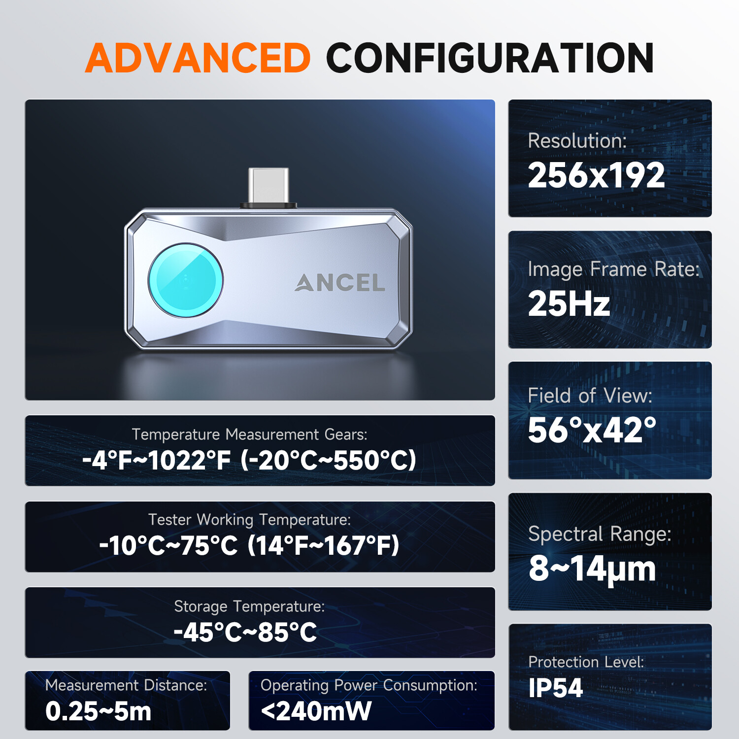 Thermal Imaging Camera IR Resolution 256X192 25Hz Frame Rate Android USB-Type-C