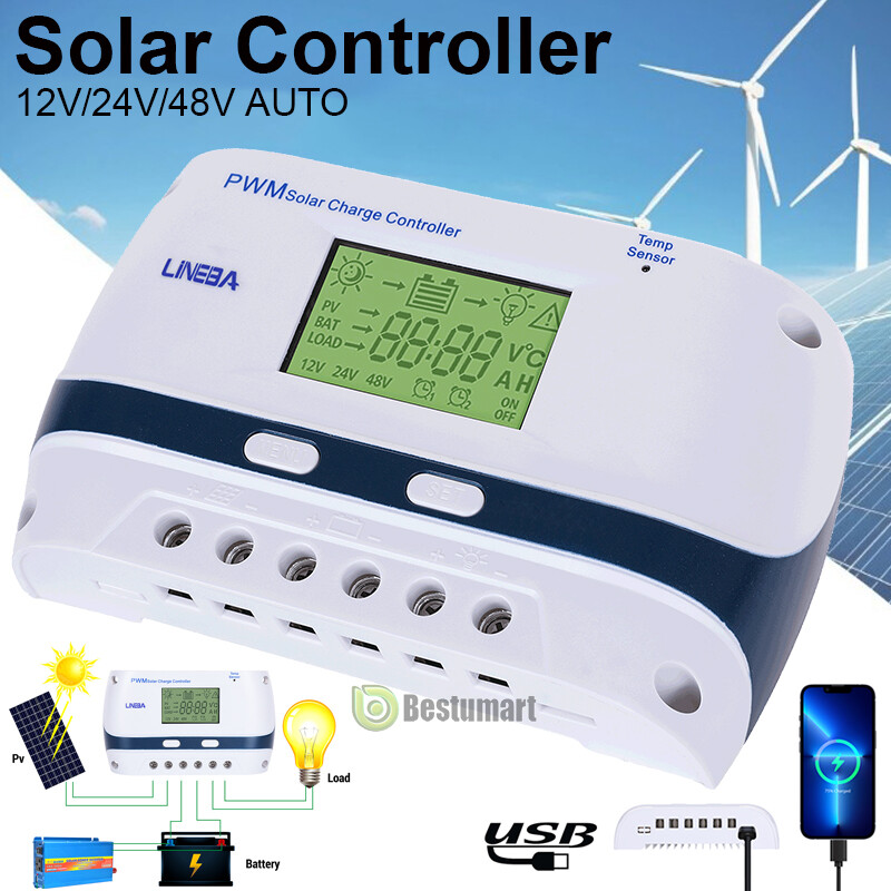 5200W 100A/60A 12V 24V 48V PWM Solar Charge Controller Battery PV Regulator USB