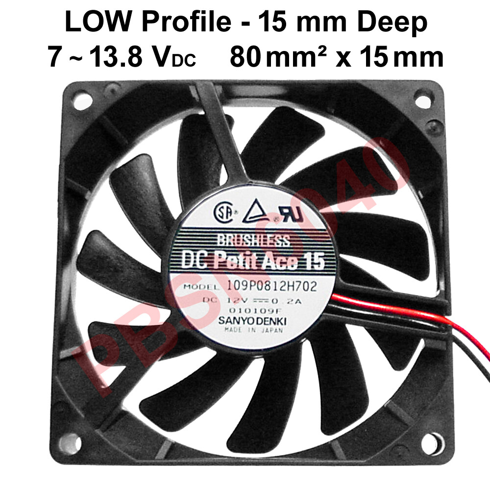 (2) Low Profile, Brushless FANs 80 mm² x 15 mm Deep, 7 to 13.8 VDC