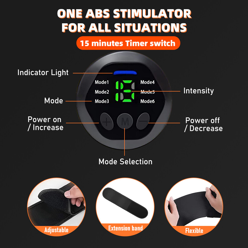 43"-59" EMS Abdominal Muscle Toning Trainer ABS Stimulator Toner Fitness Belt US