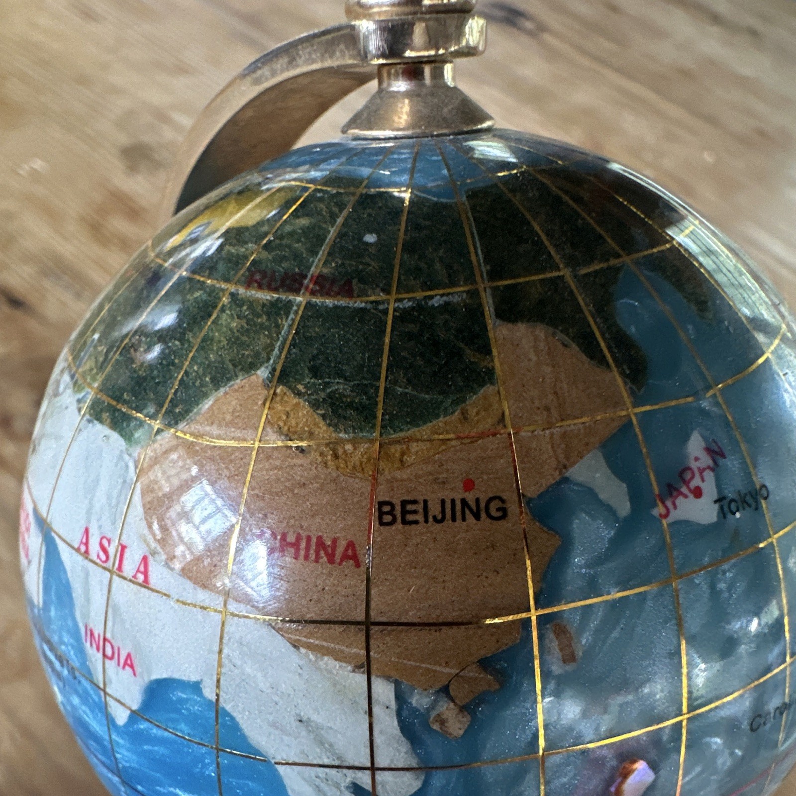 Tabletop Rotating World Globe, Blue, Decorative Metallic Metal Base Stand