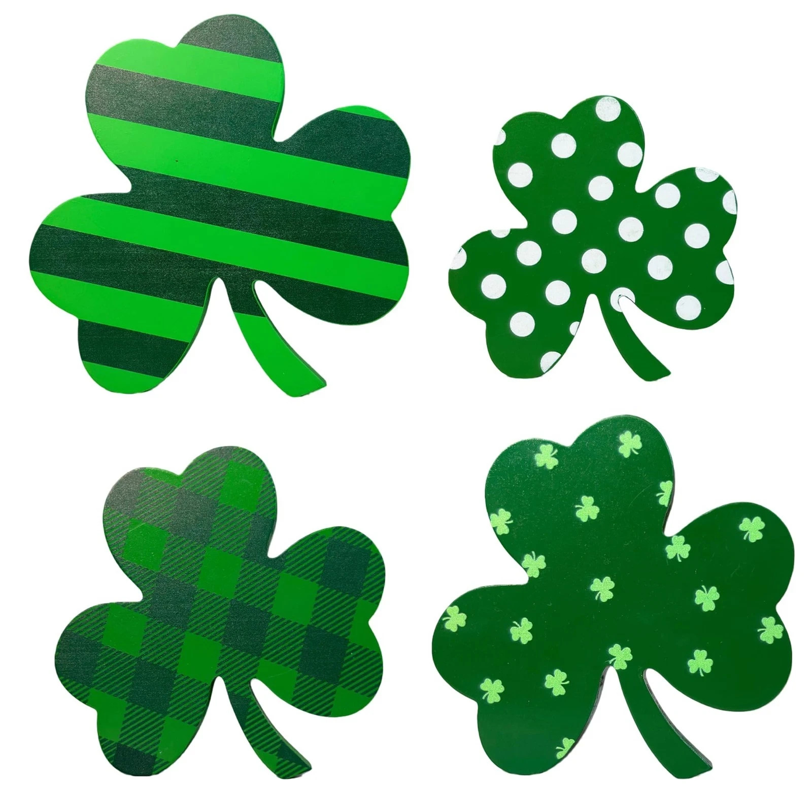 Wooden Shamrock St. Patrick's Day Decorations, Set 5.7" x 0.6" x 5.7", Green