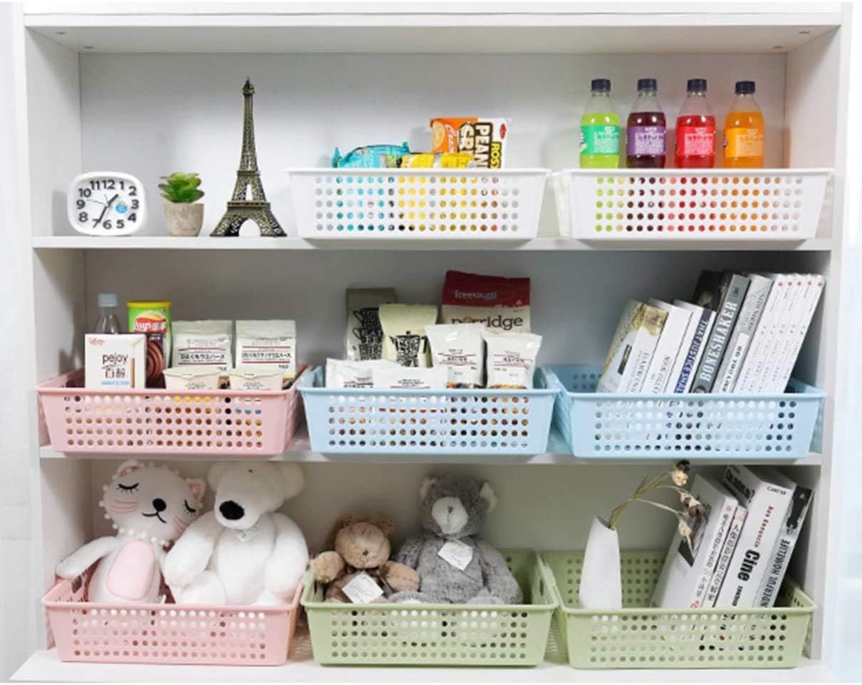 8 Pack Plastic Storage Baskets - Colorful Paper Organizer Baskets Plastic Shelf