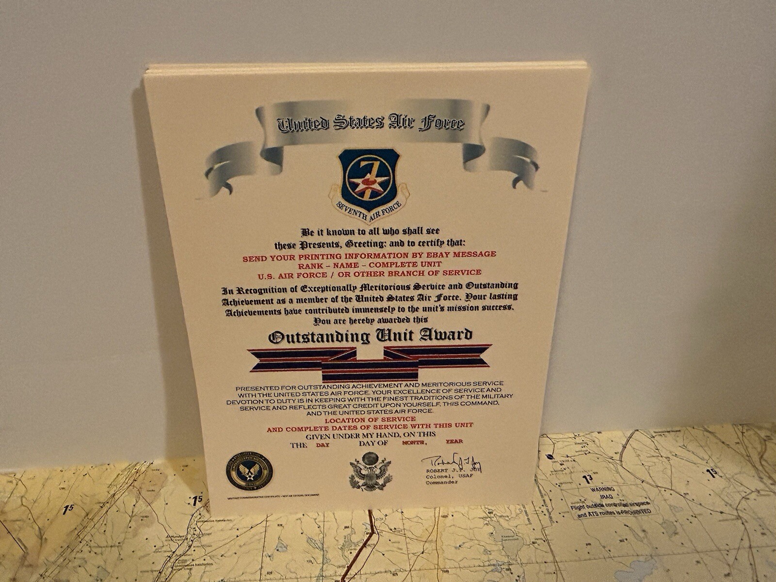 U.S. AIR FORCE / SEVENTH AIR FORCE - OUTSTANDING UNIT AWARD CERTIFICATE