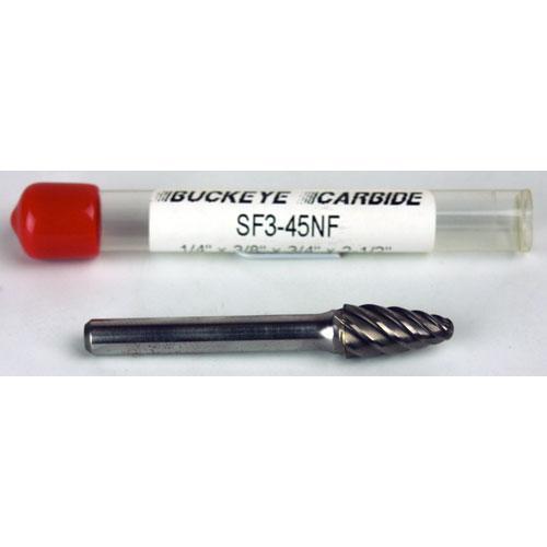 Carbide Burr (SF3-45NF) Round Nose Tree - Fast Spiral Cut - 1/4 x 3/8 x 3/4 x 2