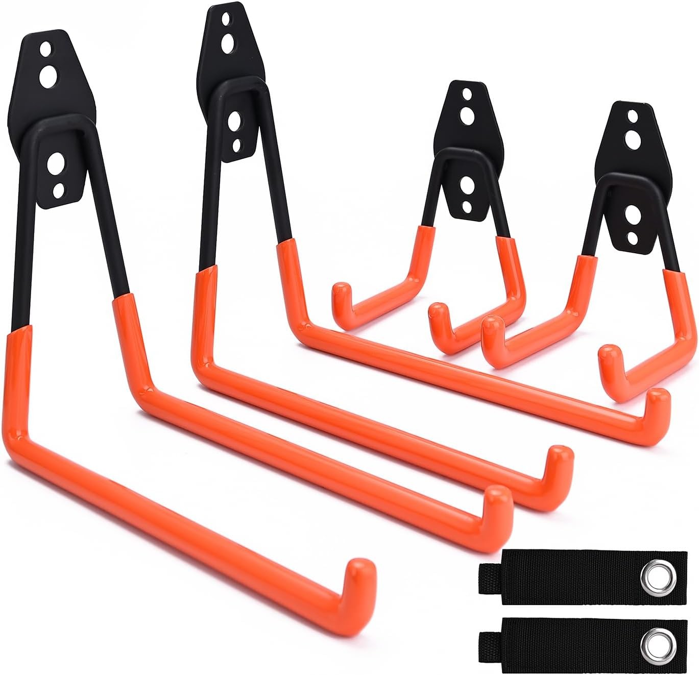 QUELIEN 4 Pack Garage Wall Hooks, 2 Large 7.5 in & 2 2.5in&7.5in, Orange