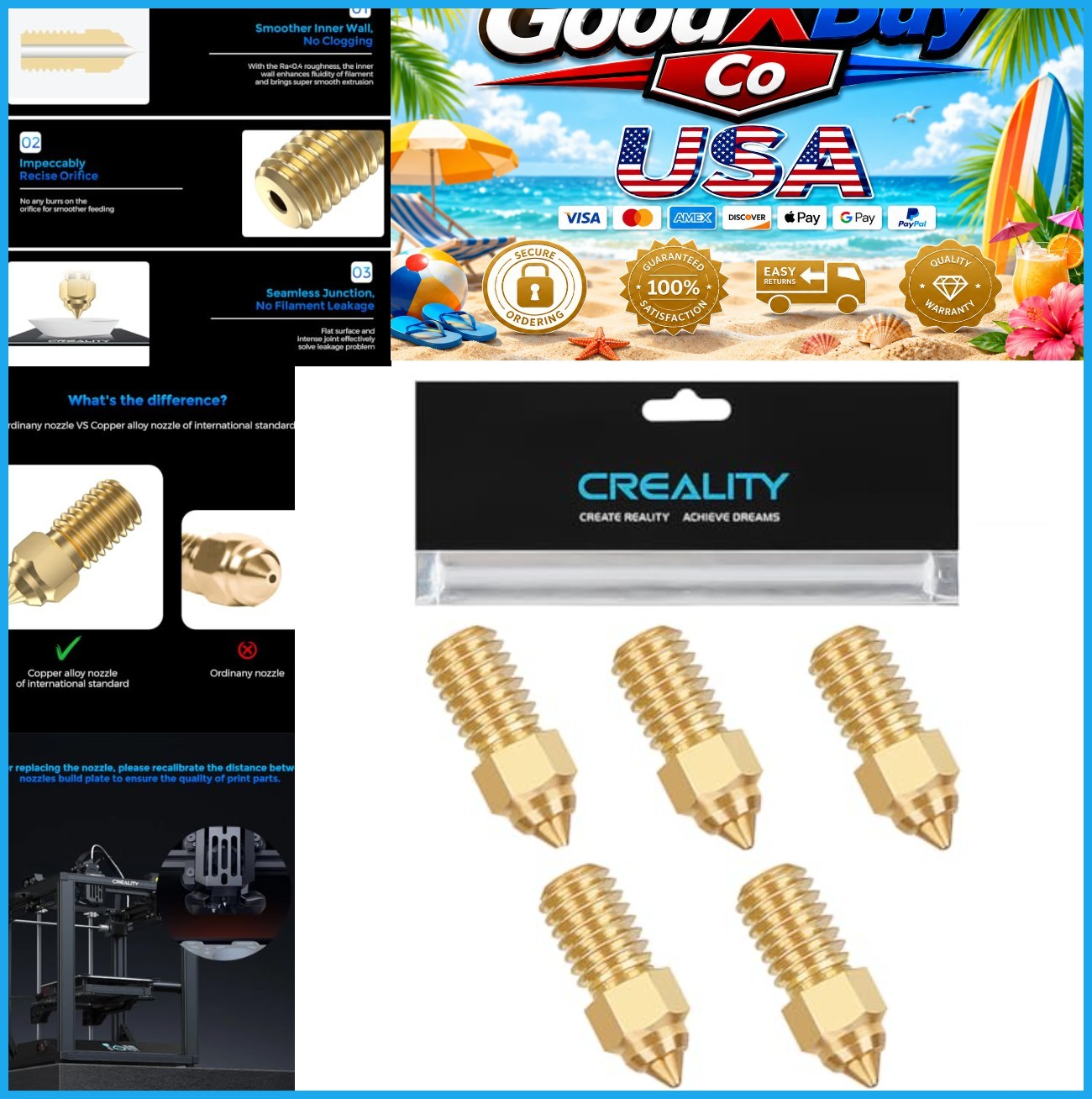 3D Printer Nozzle 0.4mm Brass M6 5PCS Ender 3 V3 SE Ender 5 S1 Ender 7