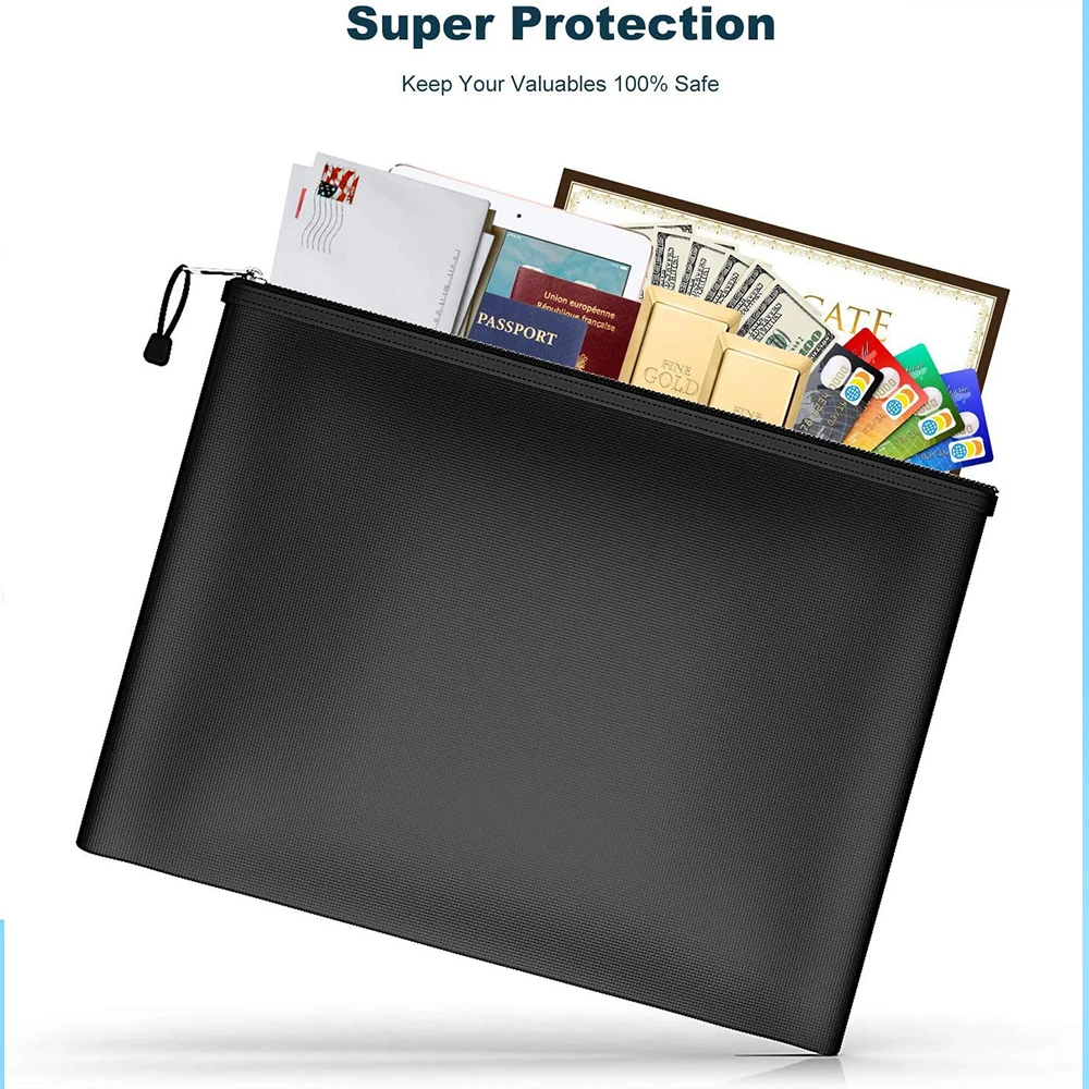 2000℉ Fireproof Document Pouch Fire Proof Money File Bag Waterproof Safe Cash