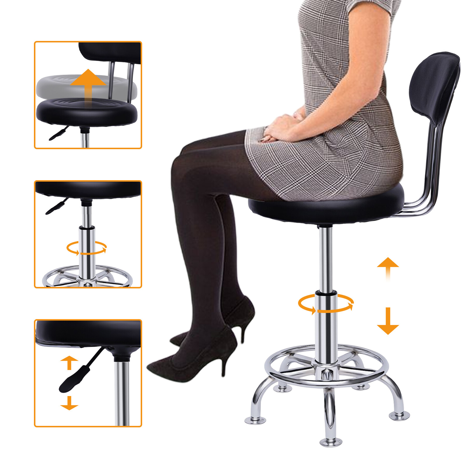 Hydraulic Garage Work Chair Leather Work Shop Stool Bench Height-Adjustable