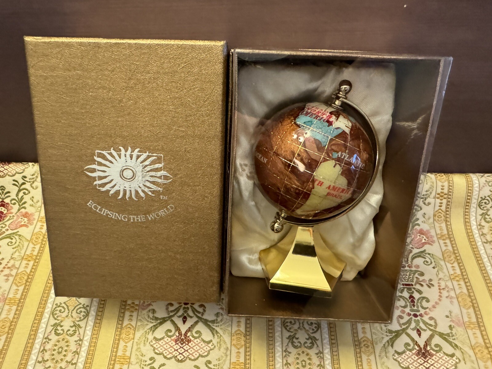 Eclipsing the World Gemstone Globe w/Box Brown Orange Earth