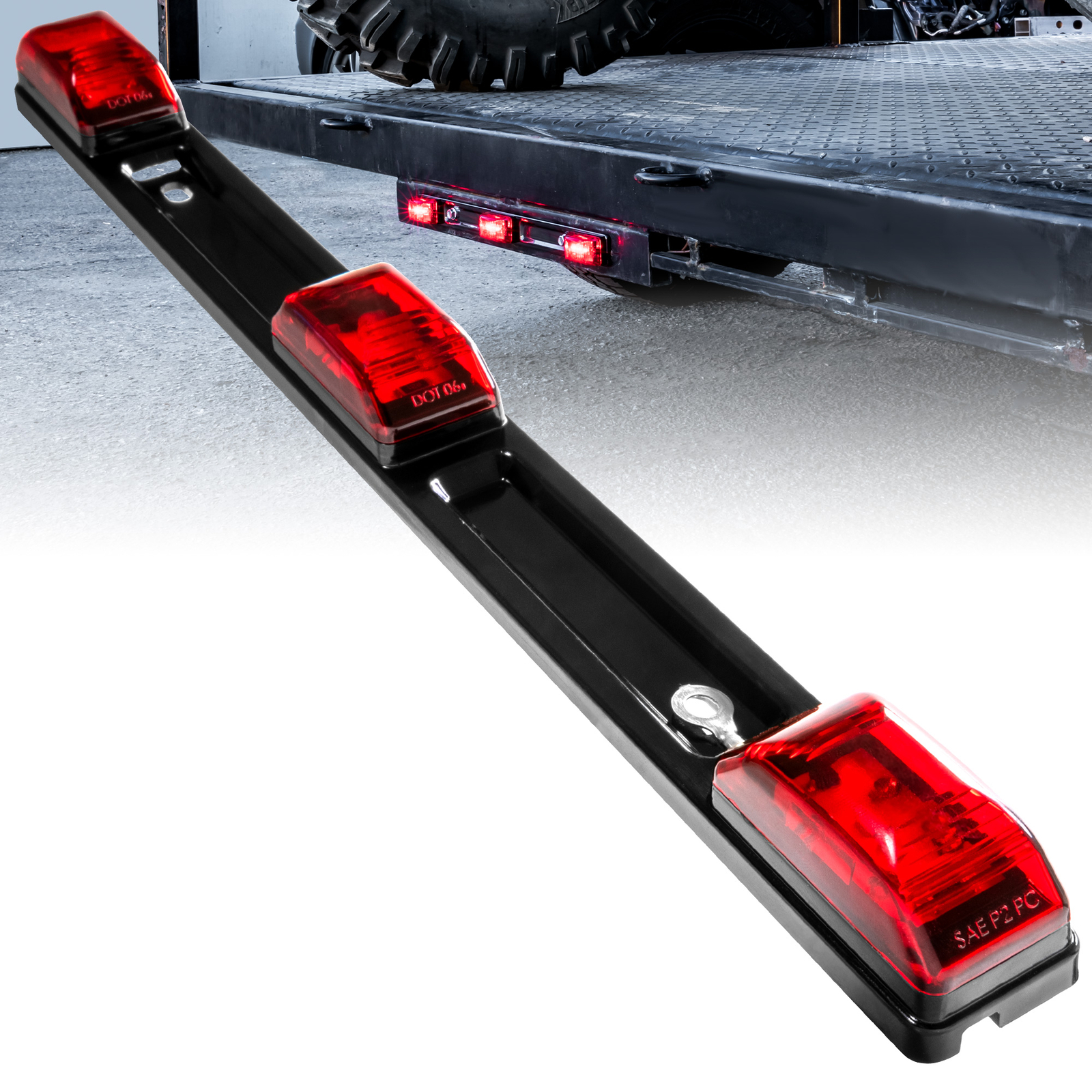 DOT SAE P2 15" Submersible 3 Red LED Clearance ID Truck Trailer Tail Light Bar