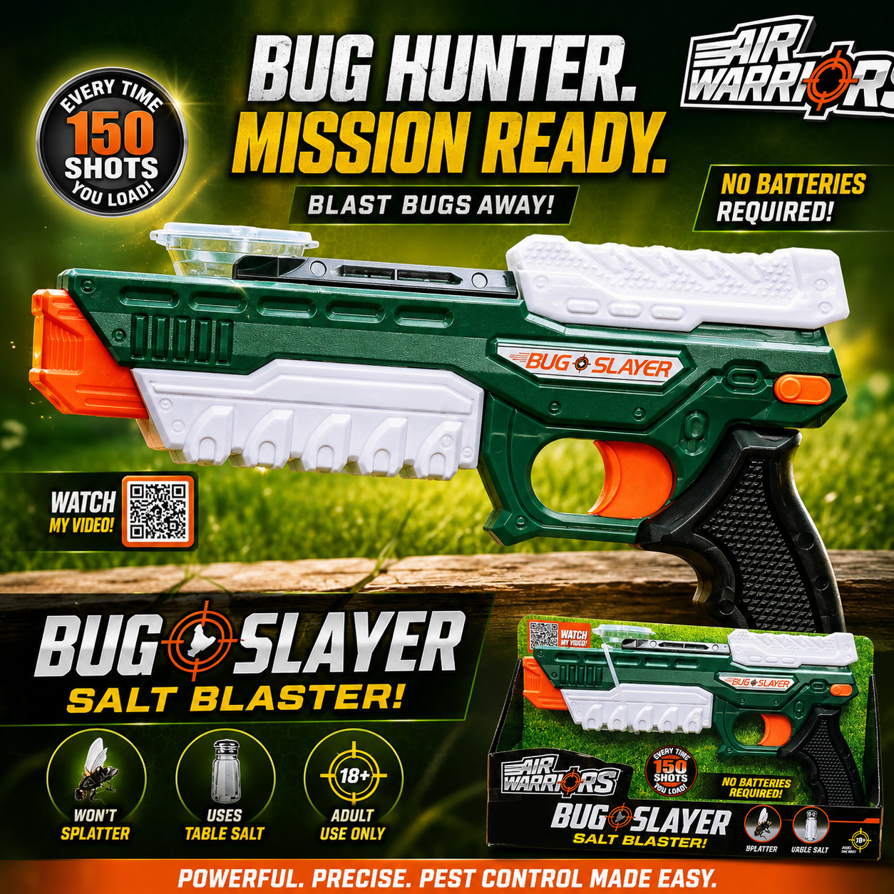 Bug Slayer Salt Blaster Bug Killer Fly Stopper Pistol Gun with Safety