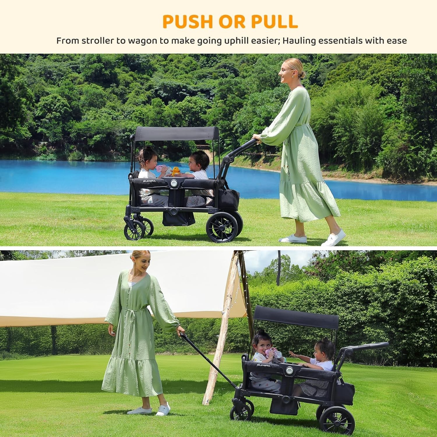 Foldable Wagon Stroller, Stroller Wagon for 2 Kids, All Terrain Wagon for Ki...